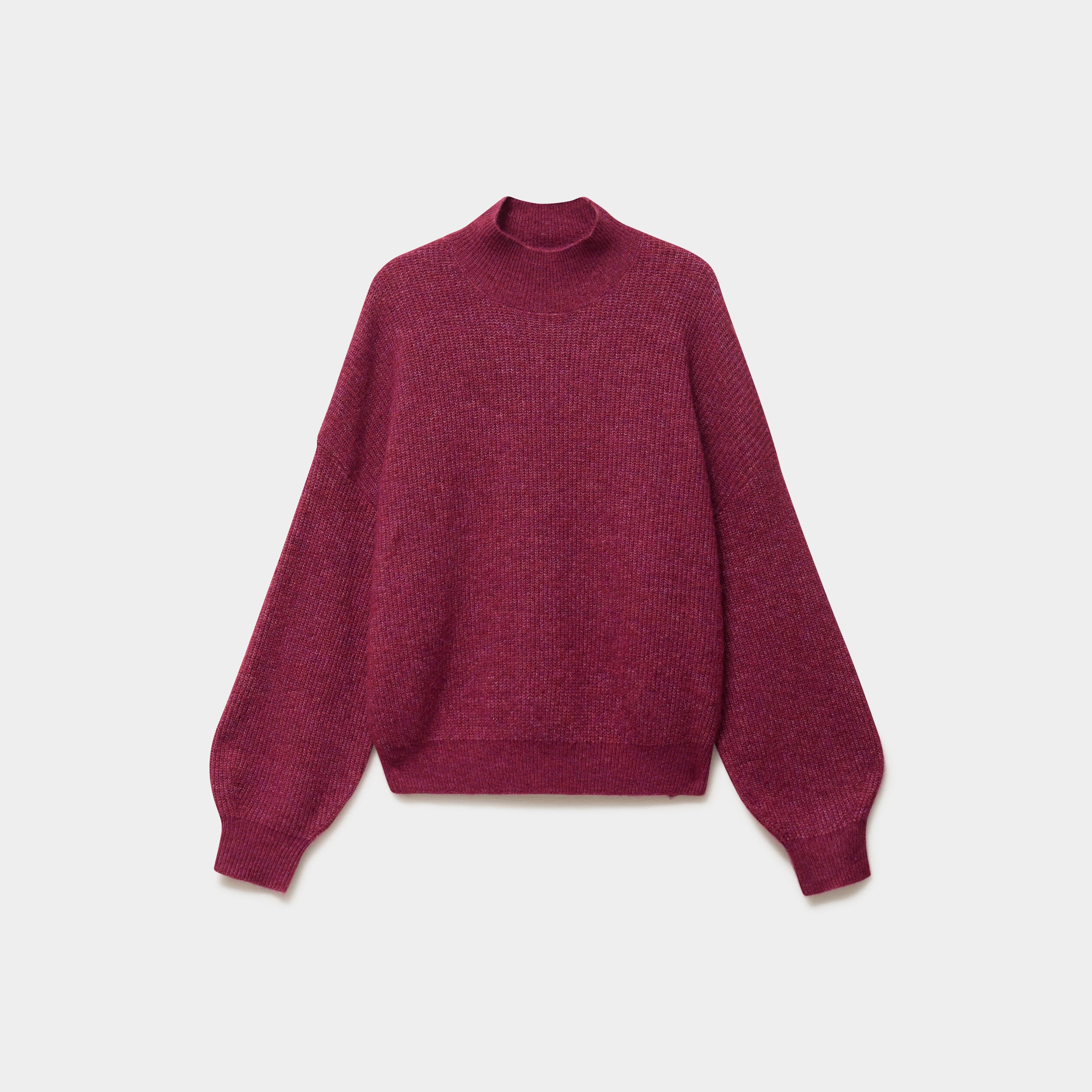 Pull col montant manches longues amples rouge fonc&eacute; femme