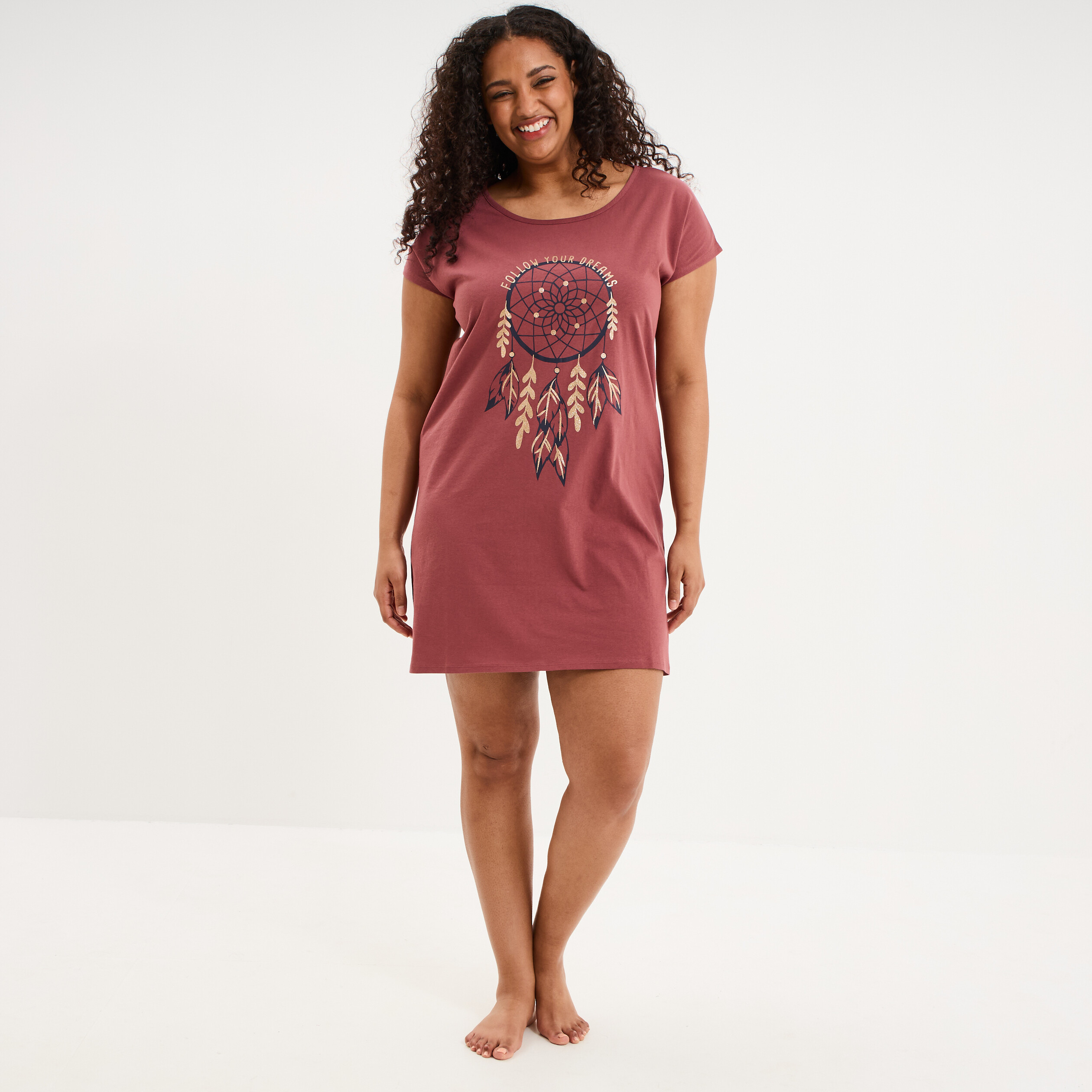 Chemise de nuit manches courtes rose framboise femme grande taille