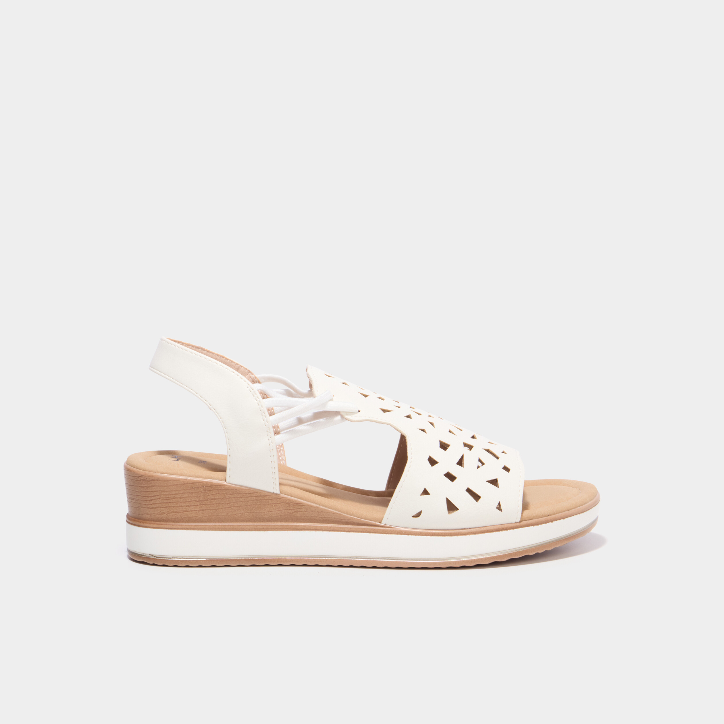 Sandales compens&eacute;es bride &eacute;lastiqu&eacute;e blanc femme