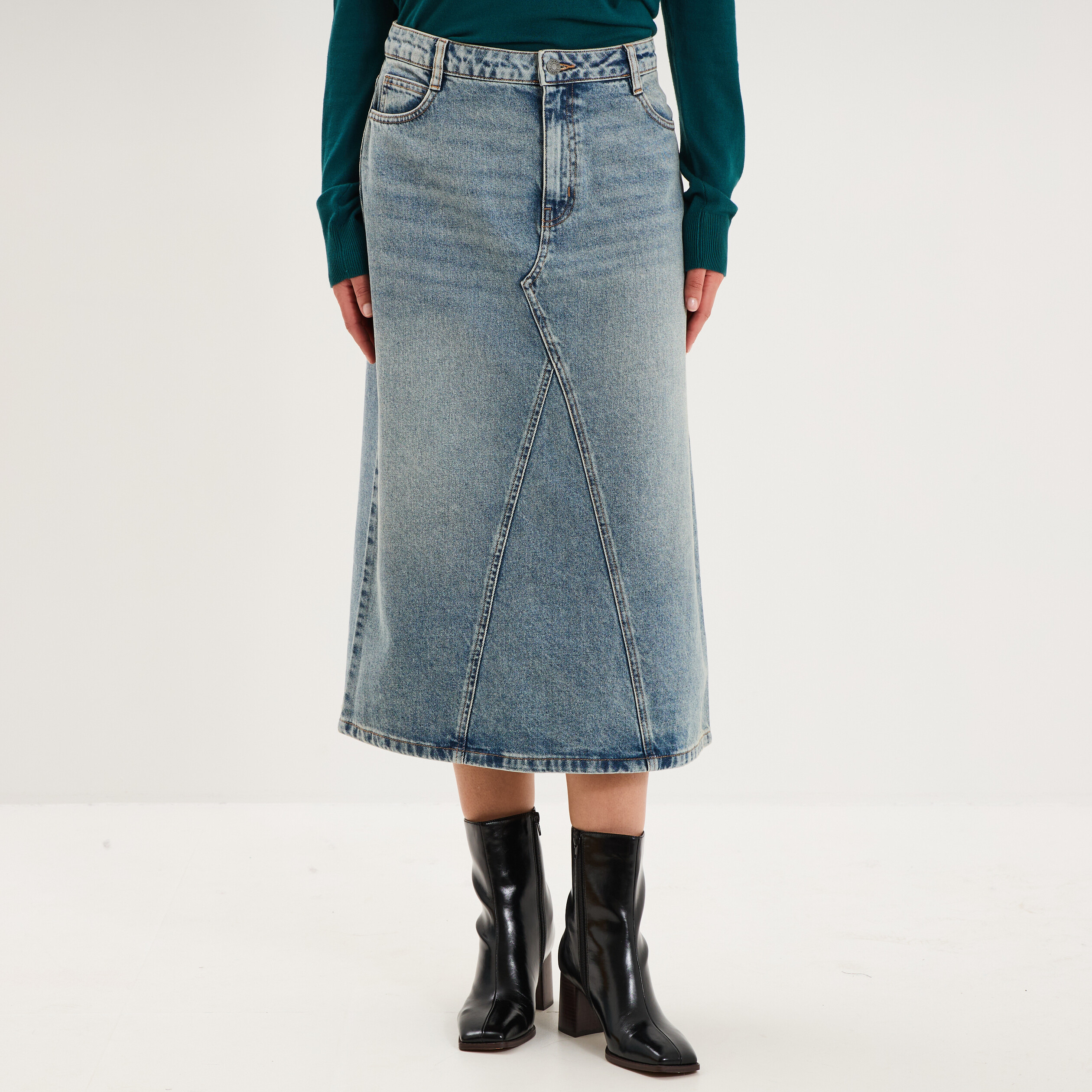 Jupe en jean longue droite coton denim dirty femme