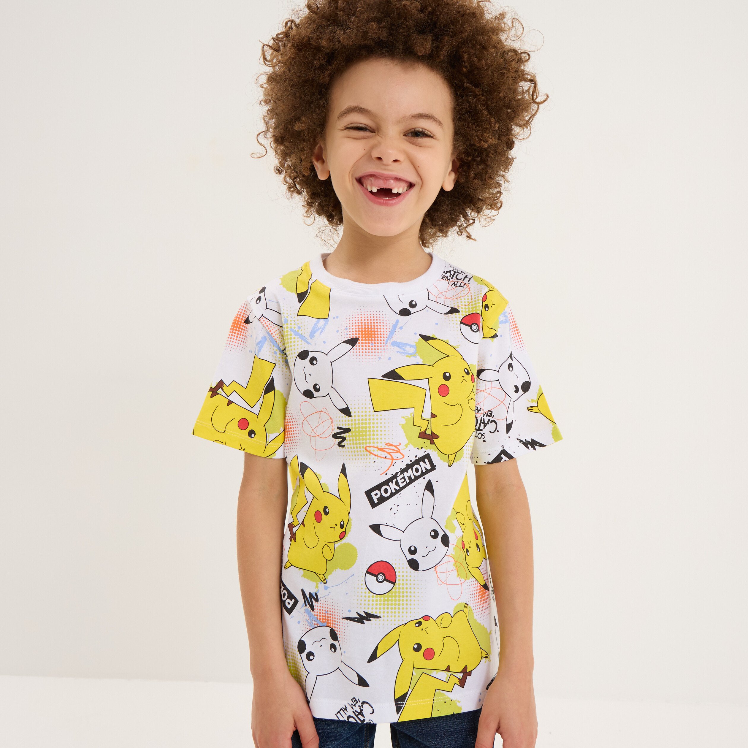 t shirt manches courtes pokemon pikachu blanc garcon T-shirt manches courtes Pokémon Pikachu blanc garçon