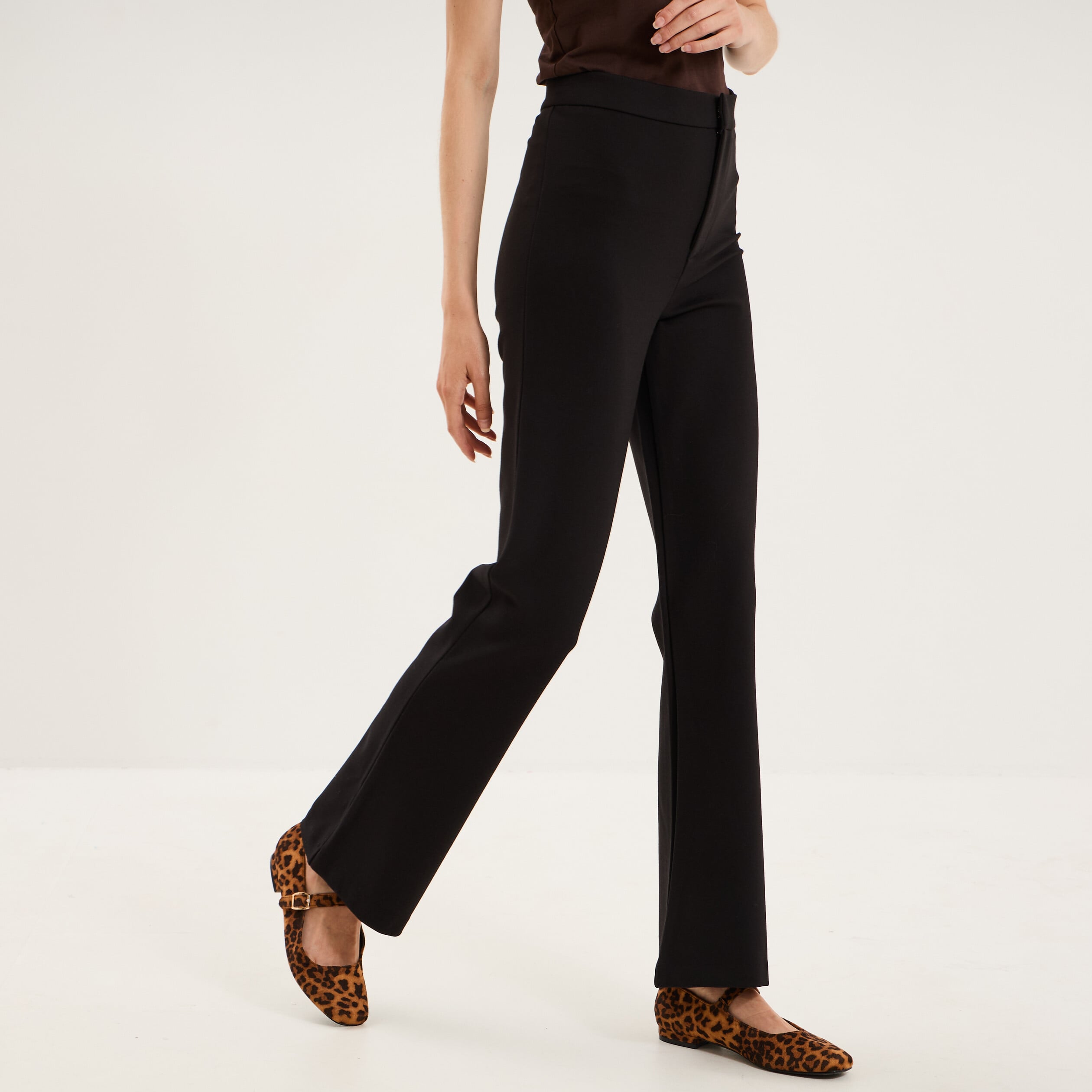 Pantalon flare stretch taille haute noir femme