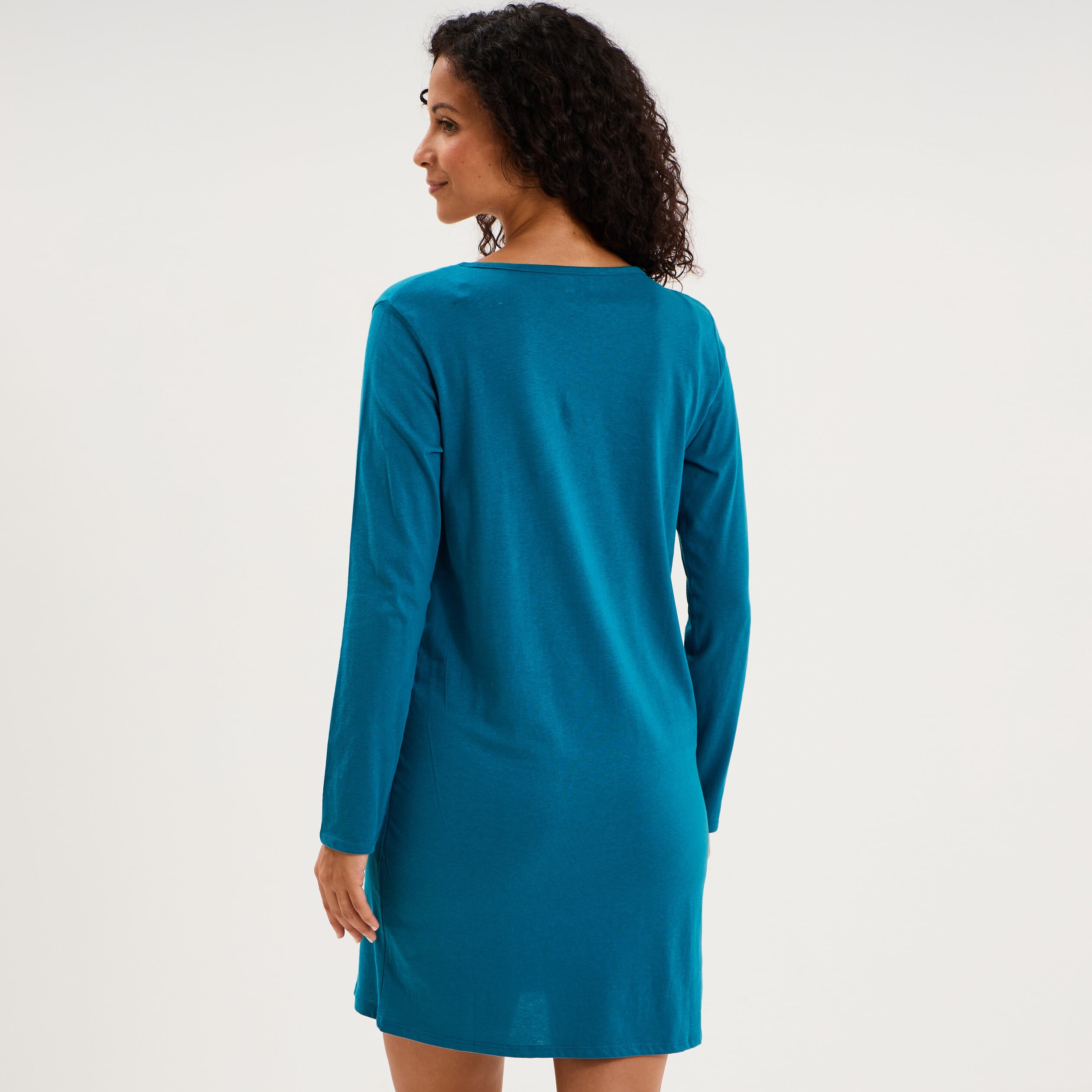 Chemise de nuit courte coton bleu canard femme