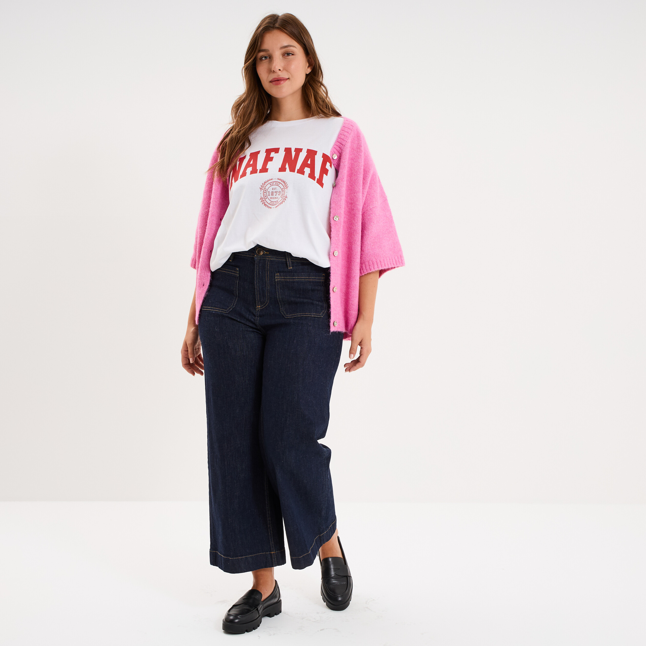 T-shirt loose logo NAF NAF floqu&eacute; blanc femme grande taille