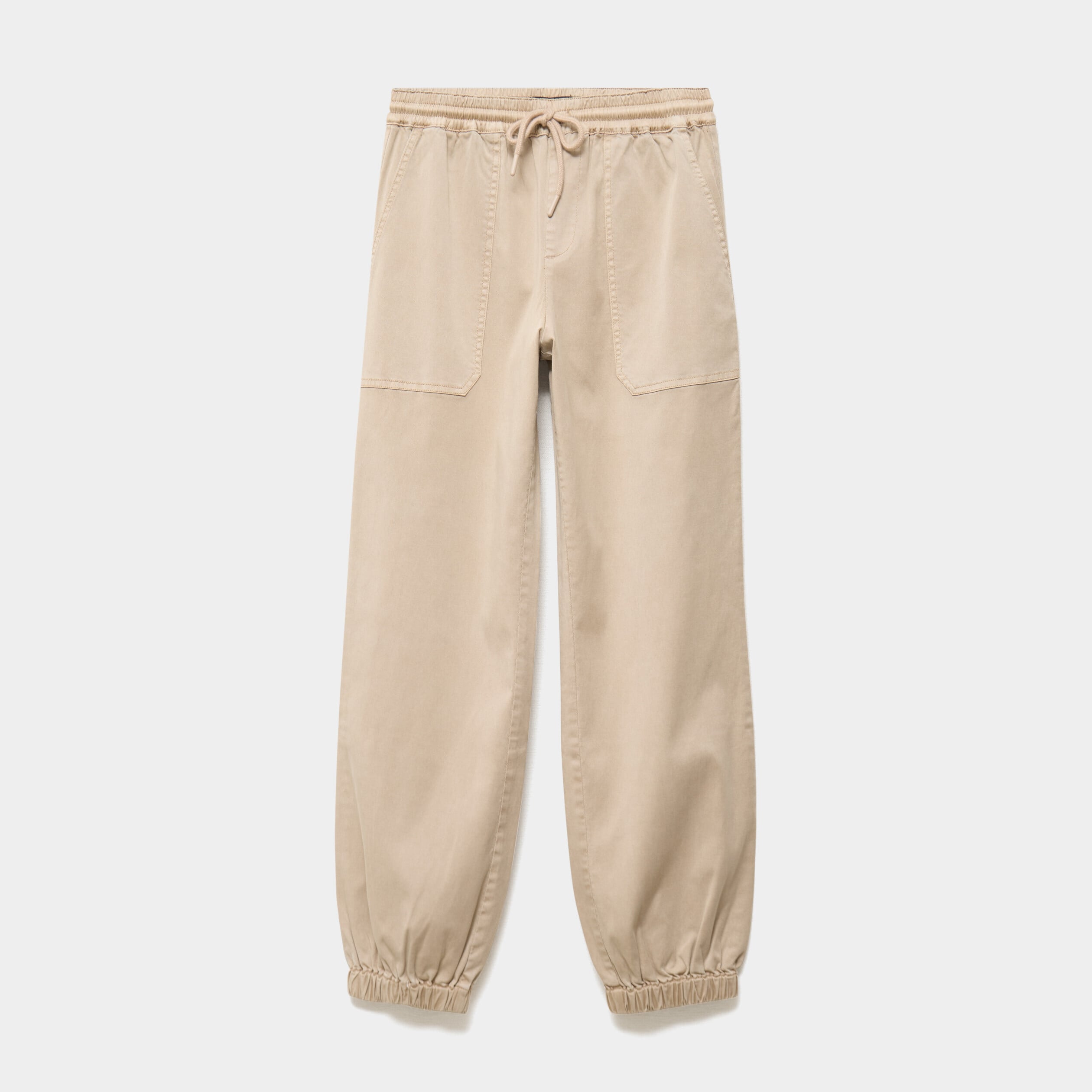 Pantalon molleton cargo droit cropped beige femme