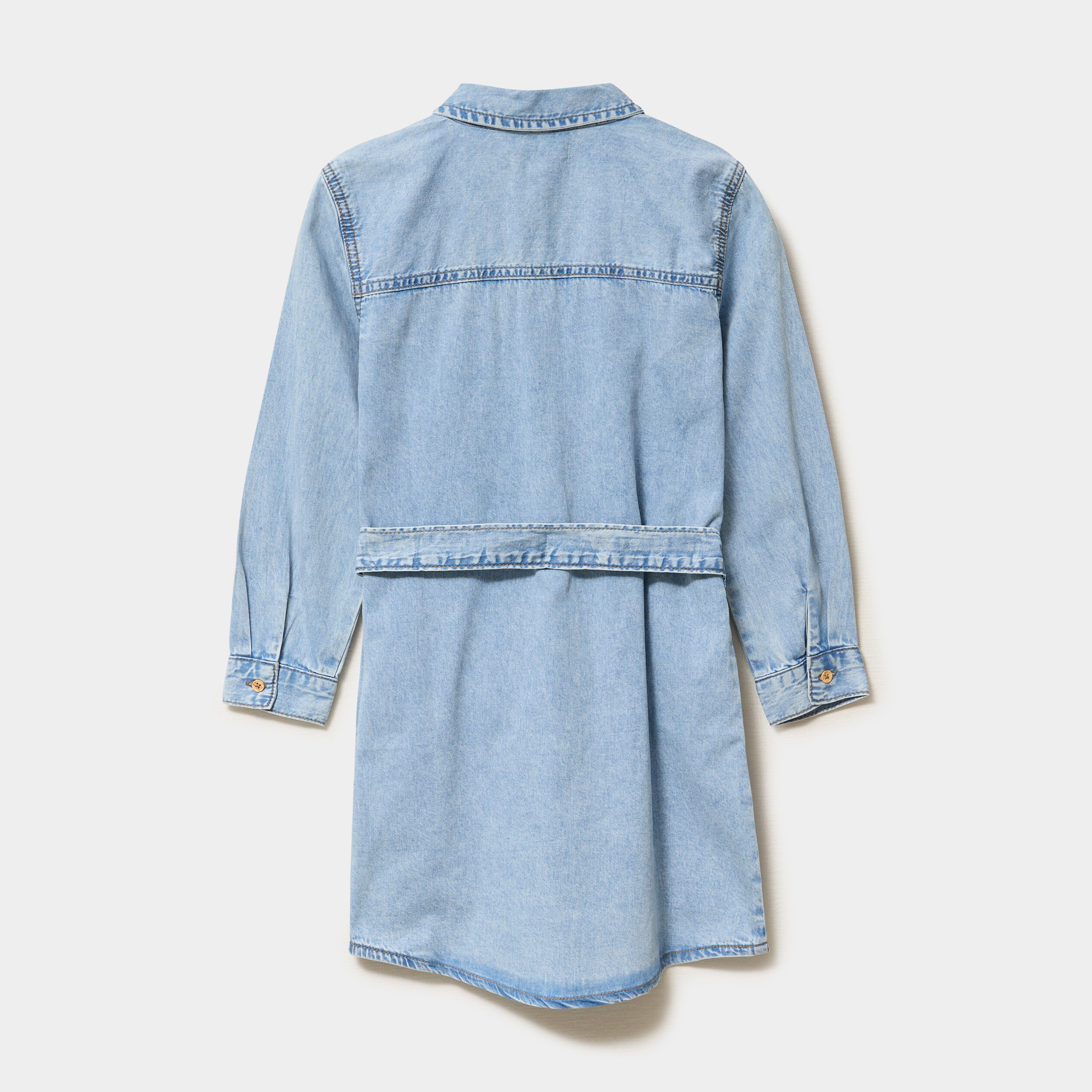 Robe chemise en jean ceintur&eacute;e coton denim double stone fille