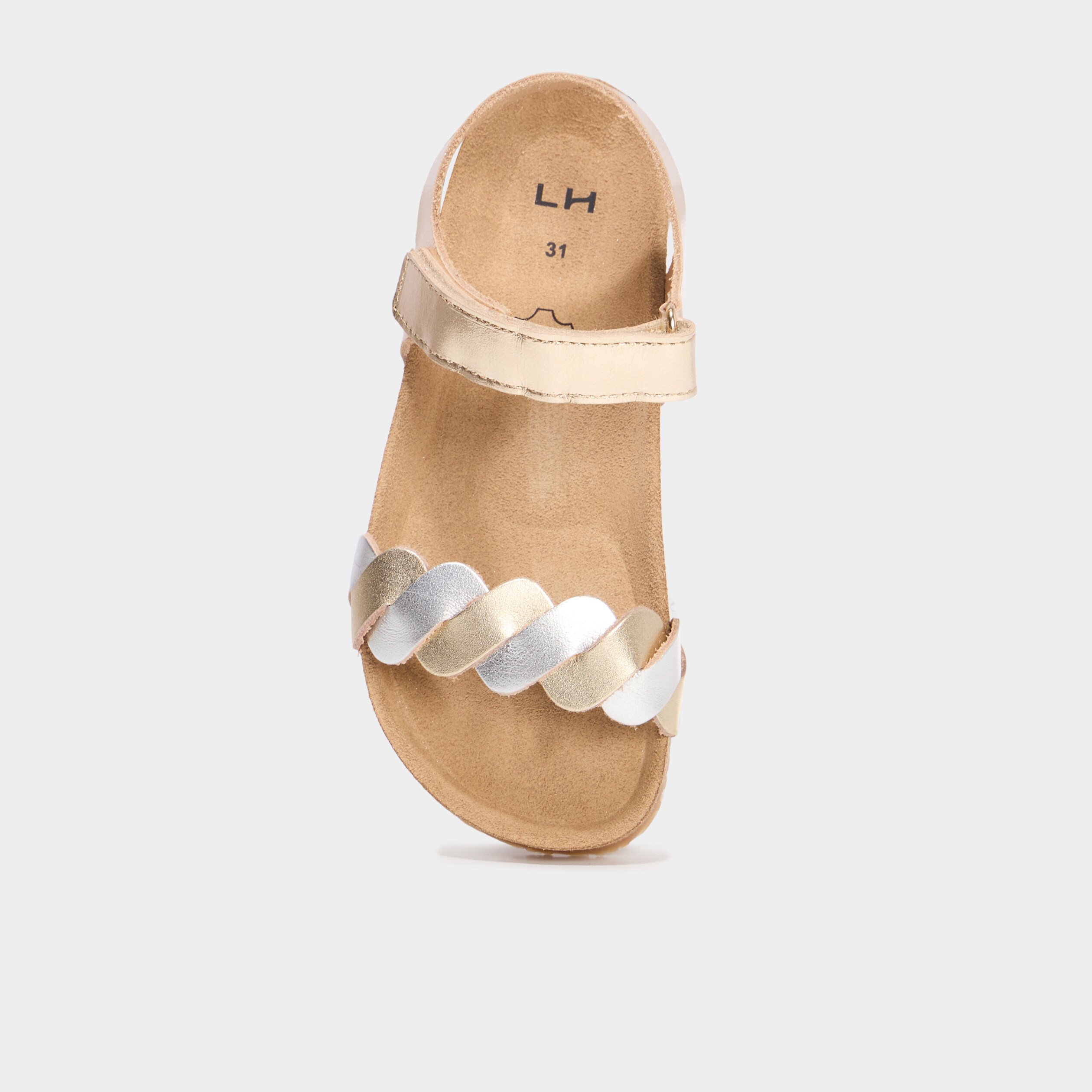 sandales brides tressees en cuir jaune or fille Sandales brides tressées en cuir jaune or fille