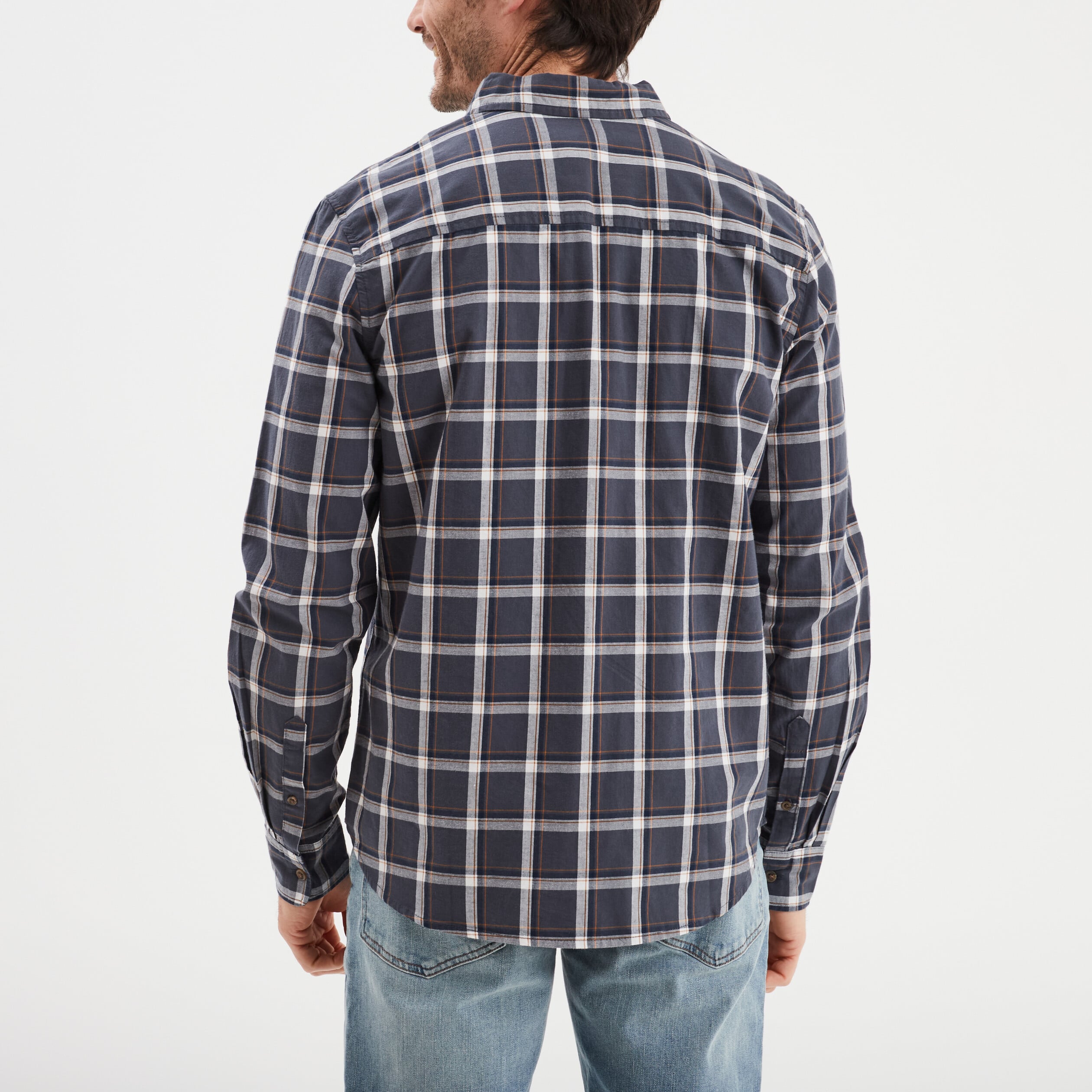 Chemise droite manches retrouss&eacute;es bleu fonc&eacute; homme