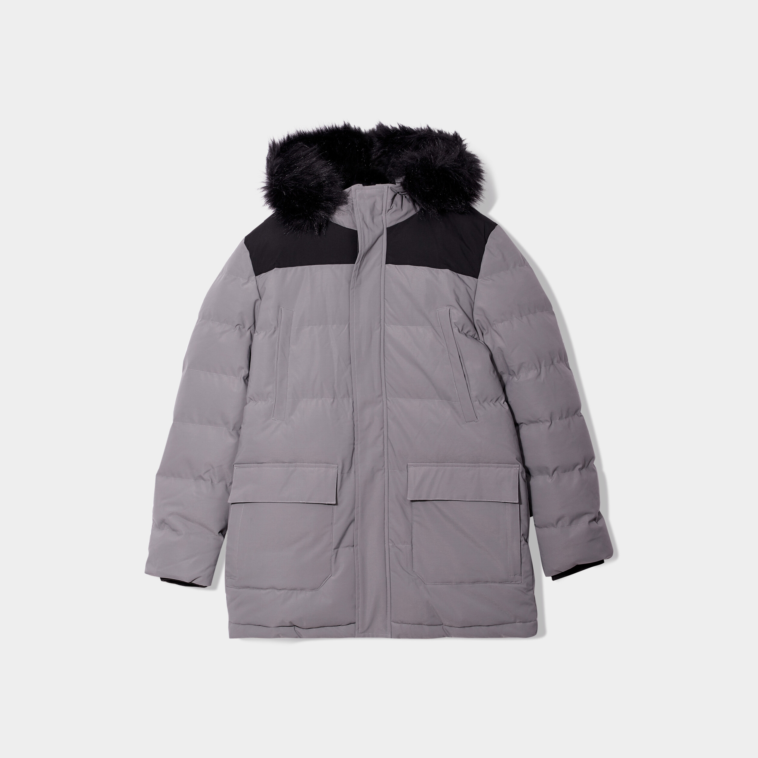 doudoune mi longue a capuche fourrure gris homme Doudoune mi-longue à capuche fourrure gris homme