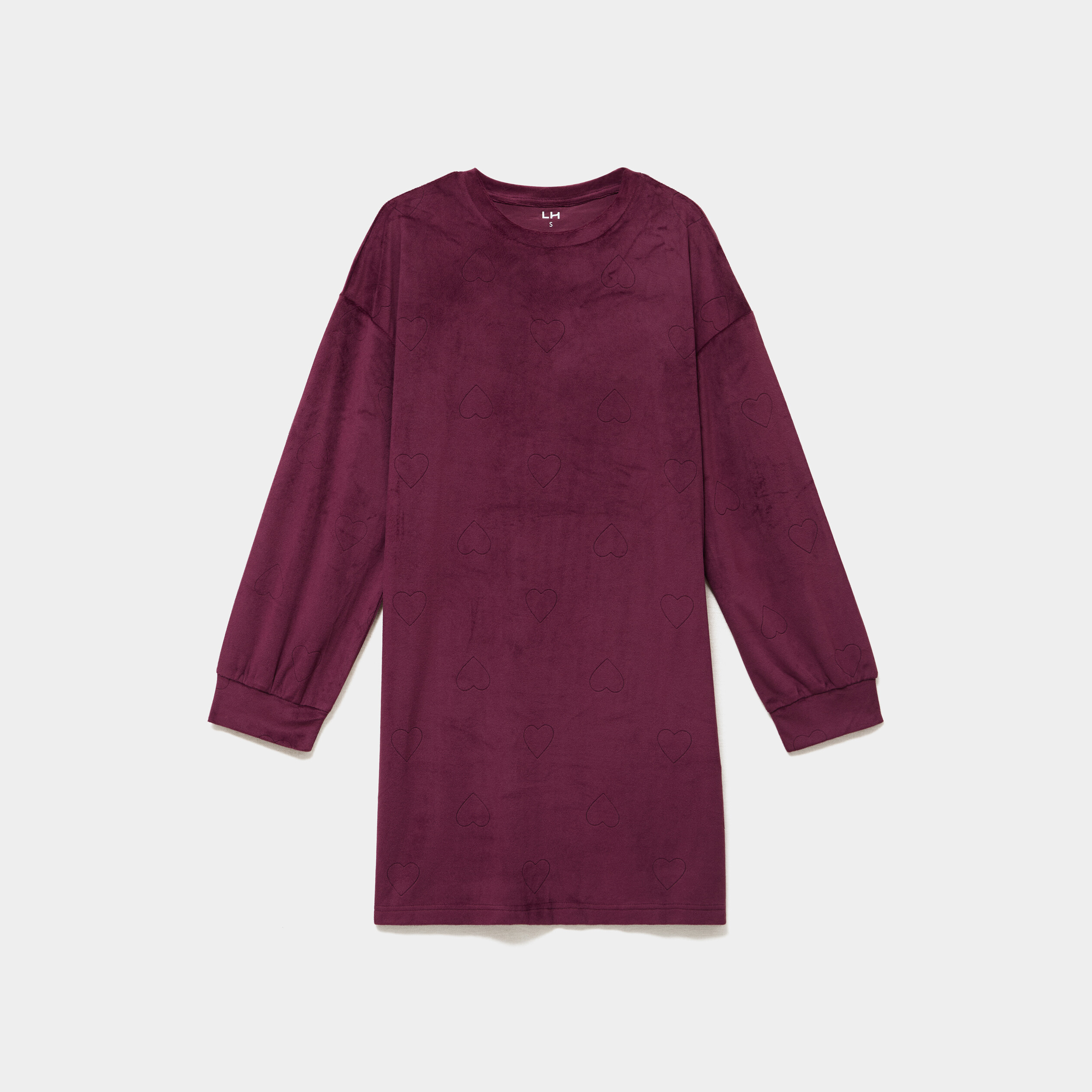 Chemise de nuit effet velours courte prune femme