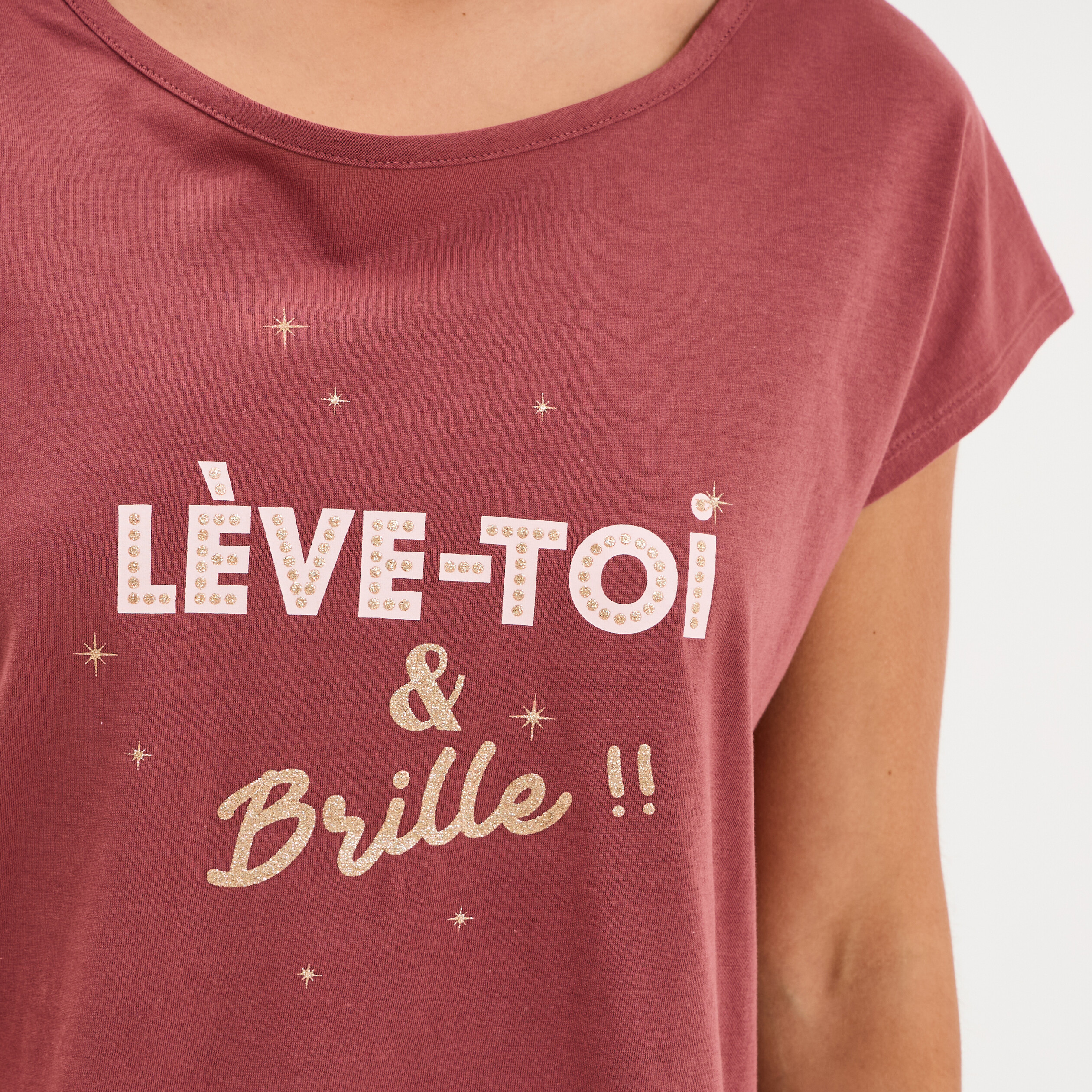 Ensemble pyjama corsaire t-shirt rose framboise femme