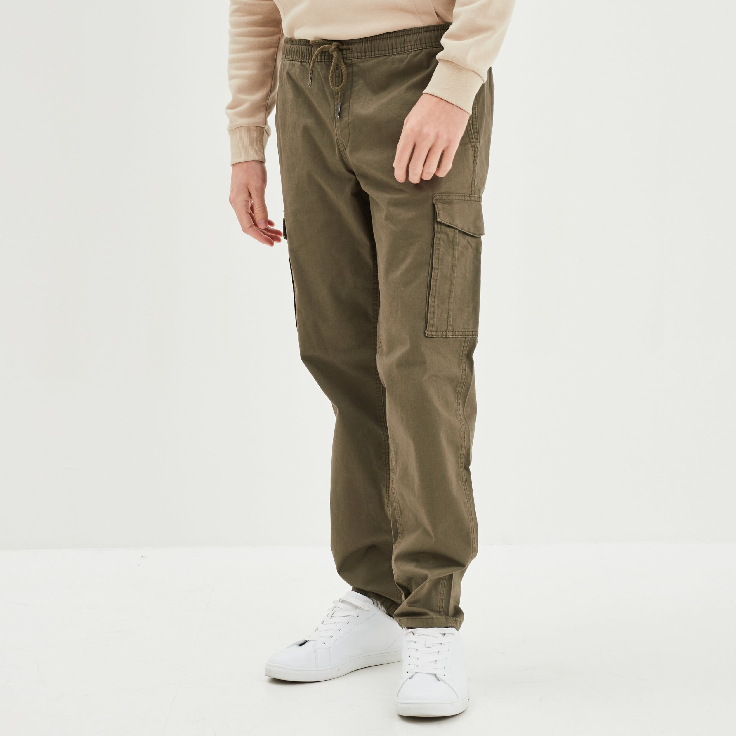 Pantalon cargo taille &eacute;lastiqu&eacute;e vert kaki homme