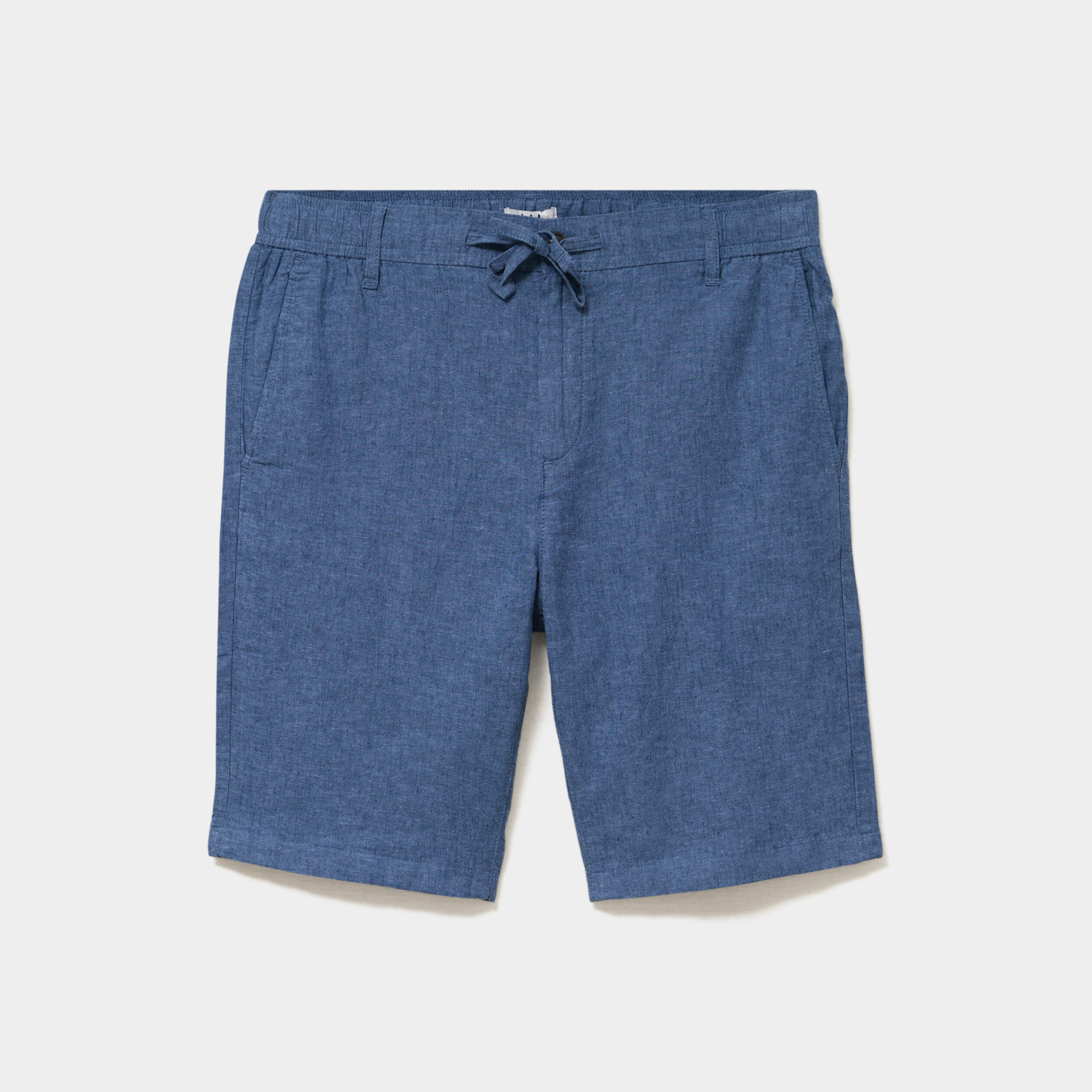 Bermuda chino &agrave; coulisse lin m&eacute;lang&eacute; bleu homme