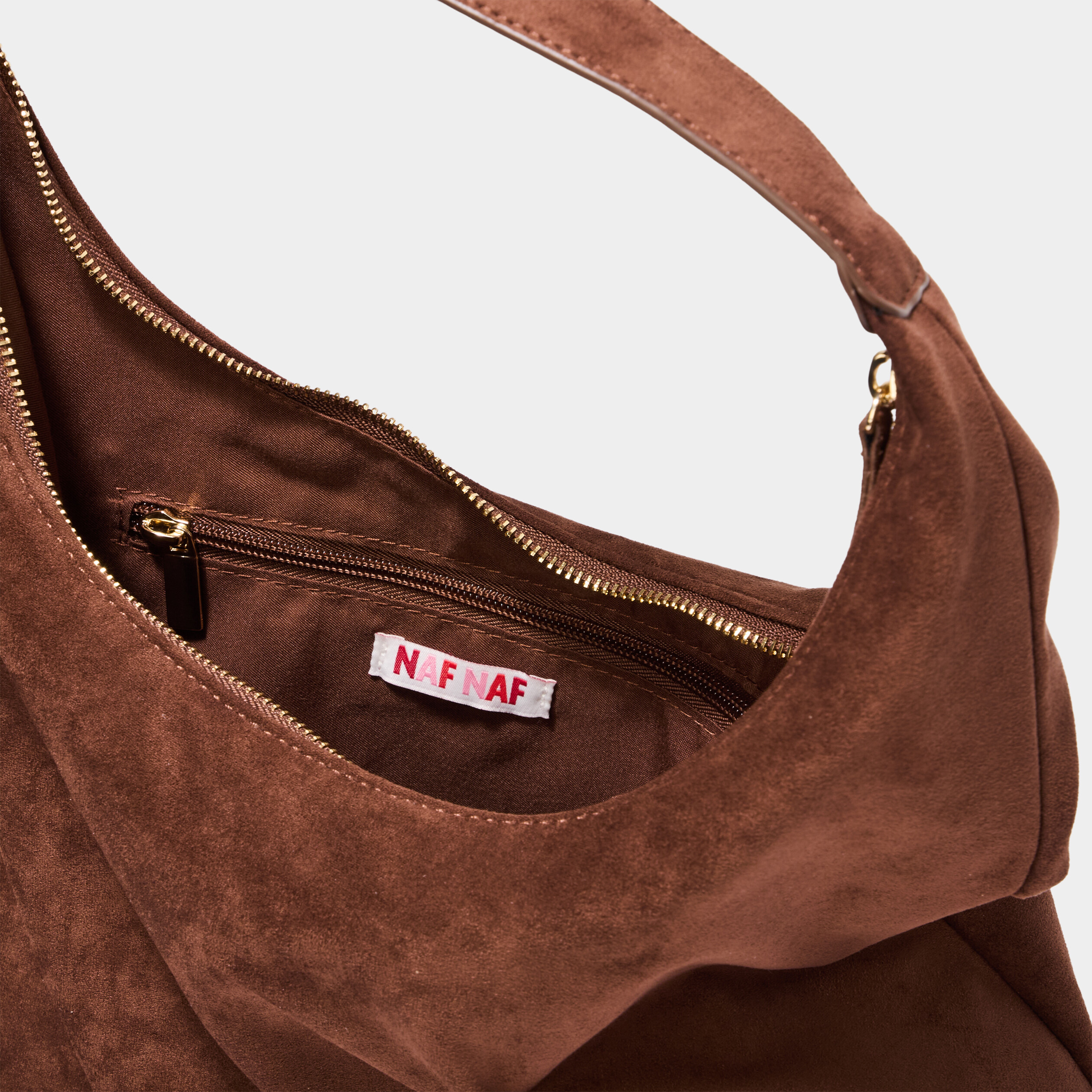 Sac port&eacute;-&eacute;paule effet su&eacute;dine marron femme