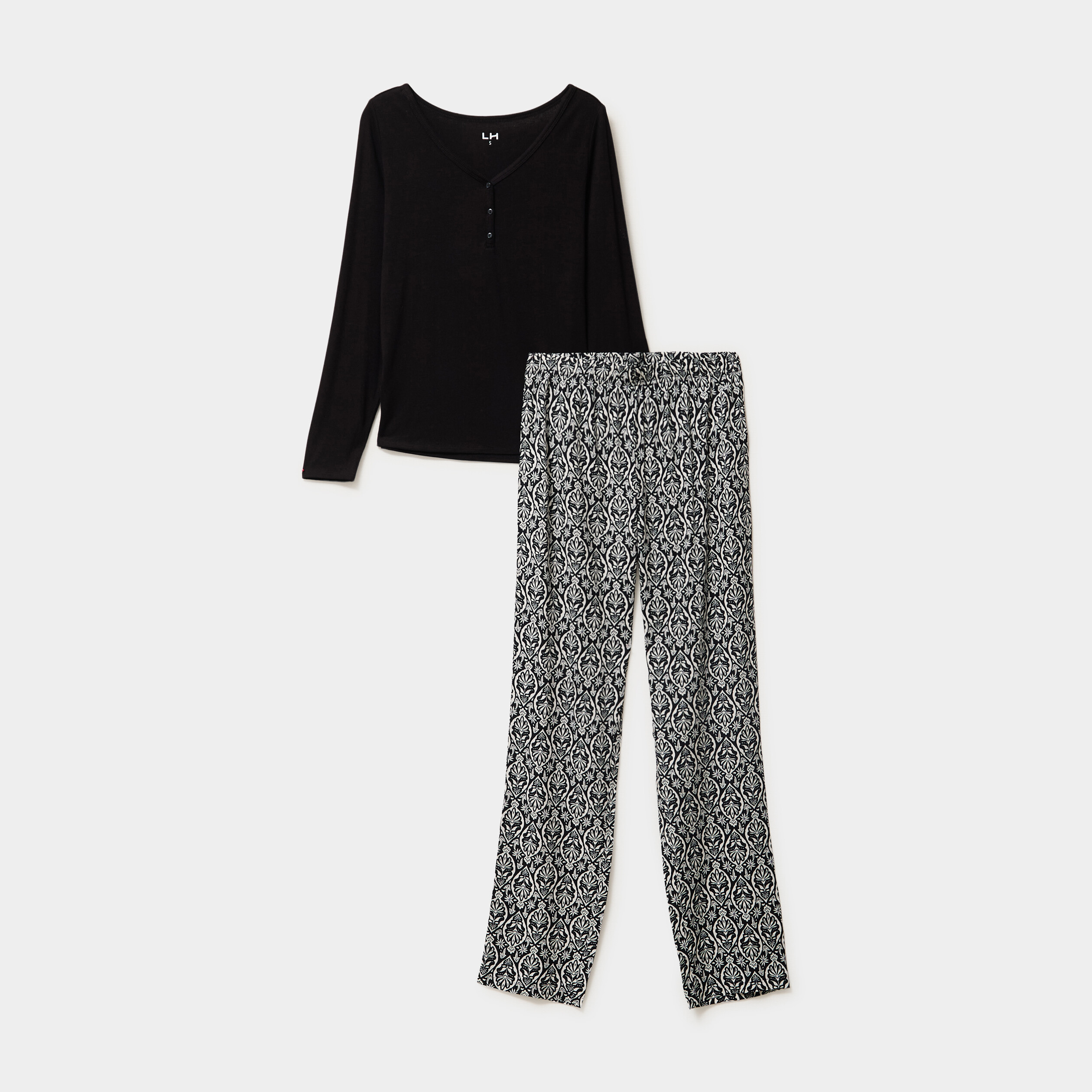 Ensemble pyjama manches longues 2 pi&egrave;ces noir femme