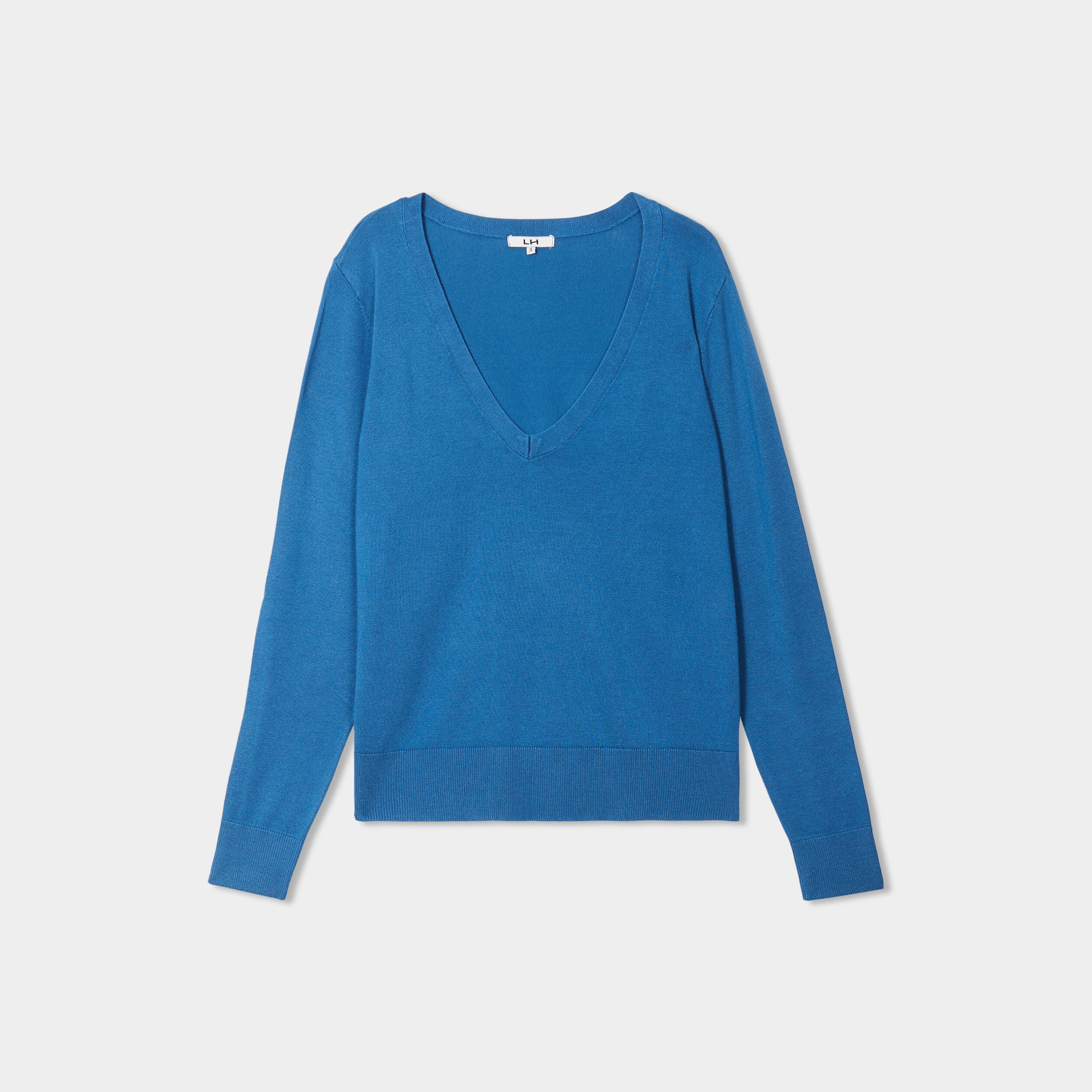pull col en v manches longues bleu fonce femme Pull col en V manches longues bleu foncé femme