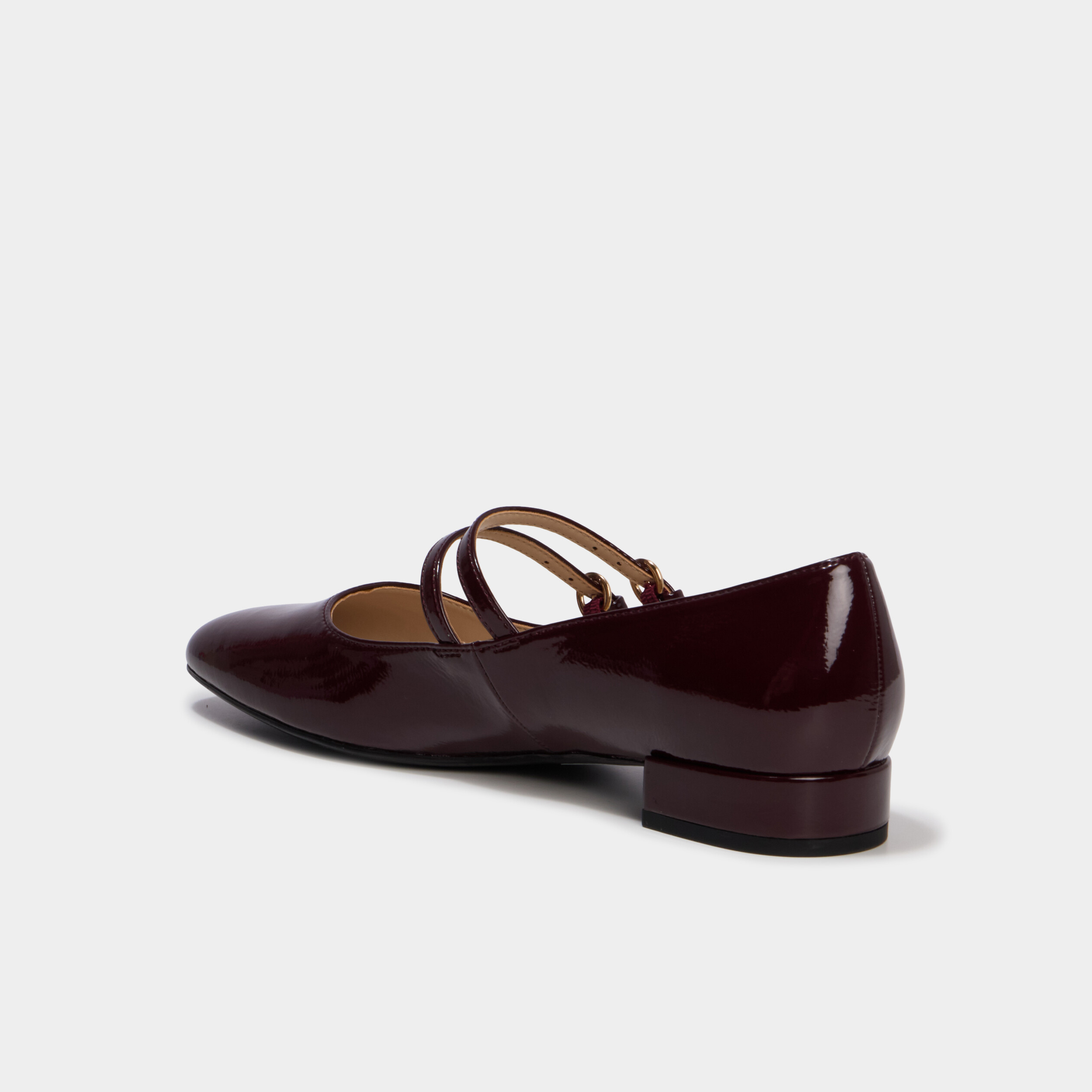 Ballerine femme effet verni double bride bordeaux femme