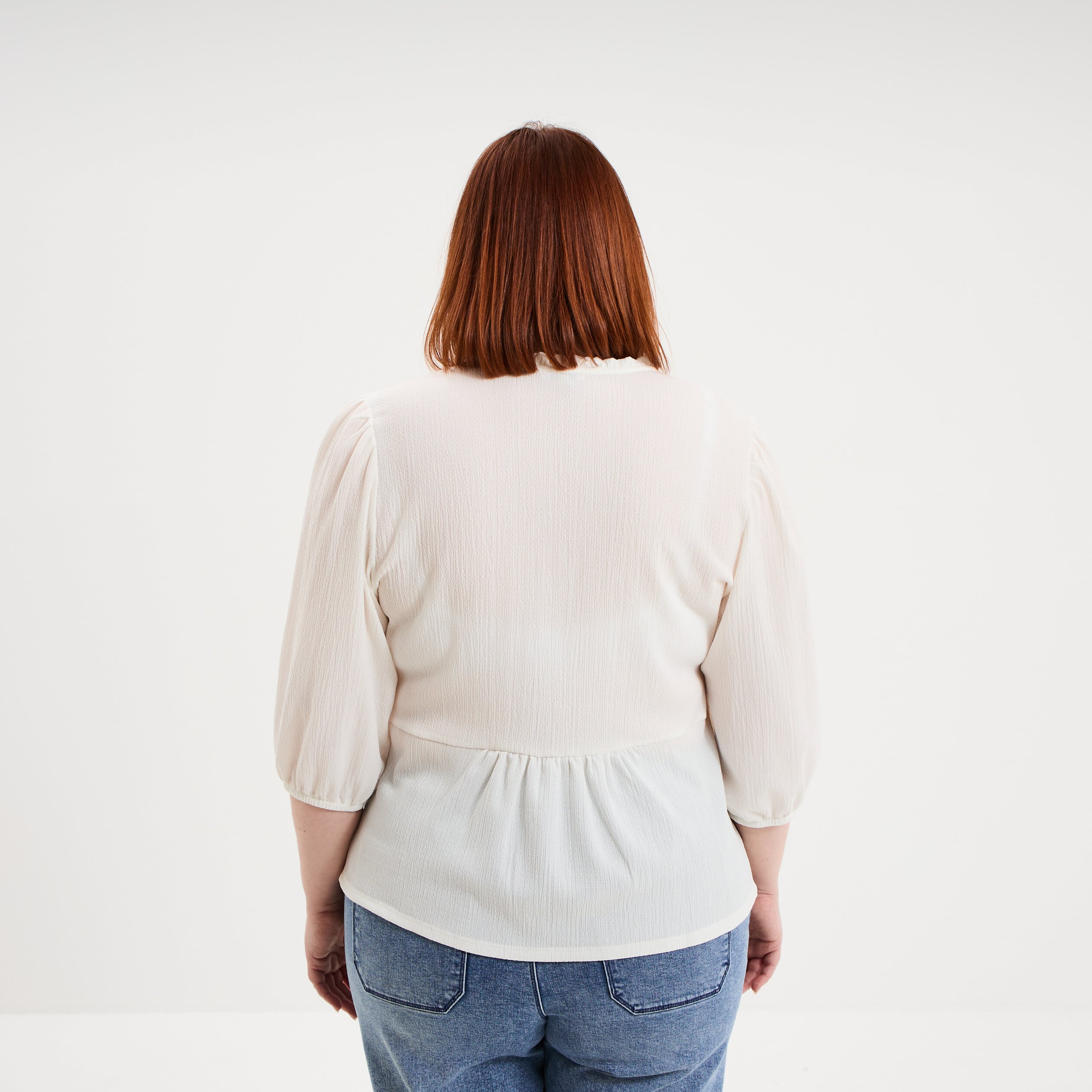 Blouse manches ballons 3/4 ecru femme grande taille
