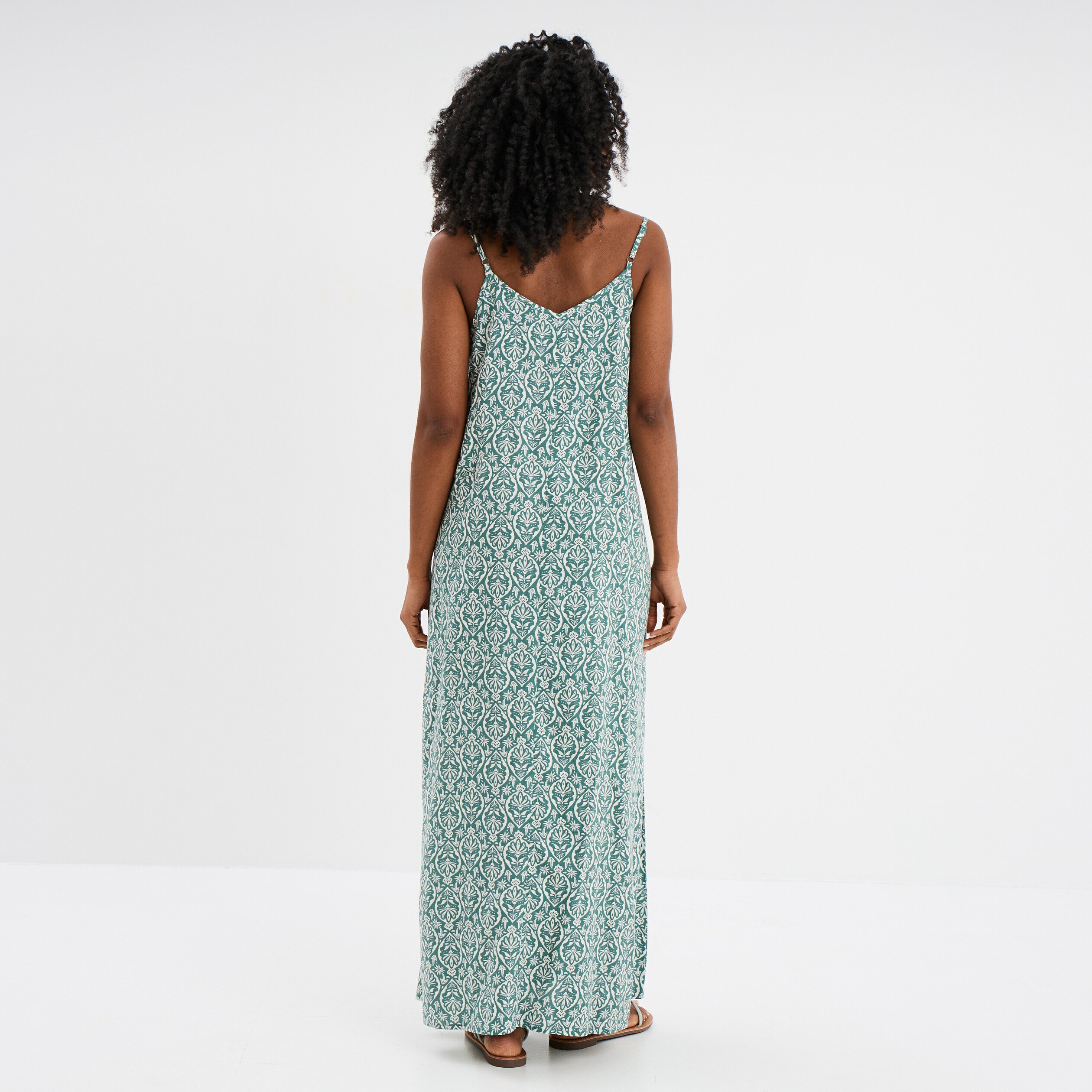 robe longue droite fluide a bretelles vert turquoise femme Robe longue droite fluide à bretelles vert turquoise femme