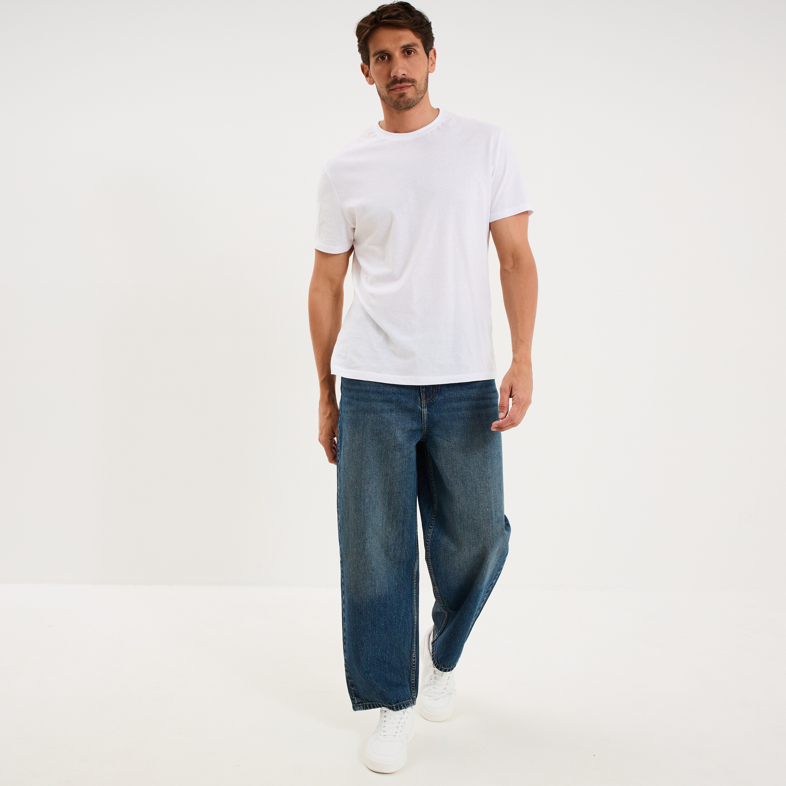 Jeans baggy 5 poches coton denim stone homme