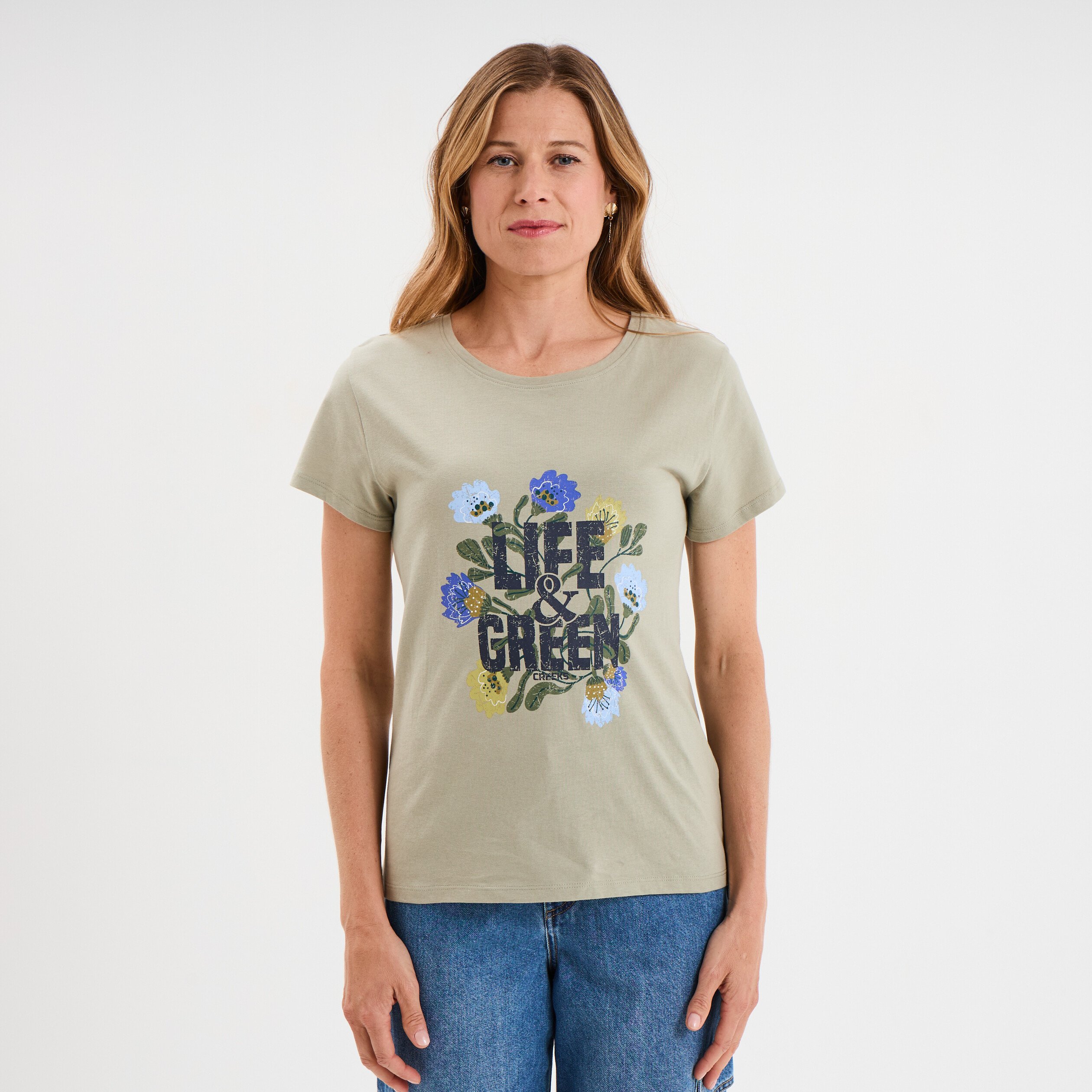 t shirt ajuste col rond coton creeks vert kaki femme T-shirt ajusté col rond coton Creeks vert kaki femme
