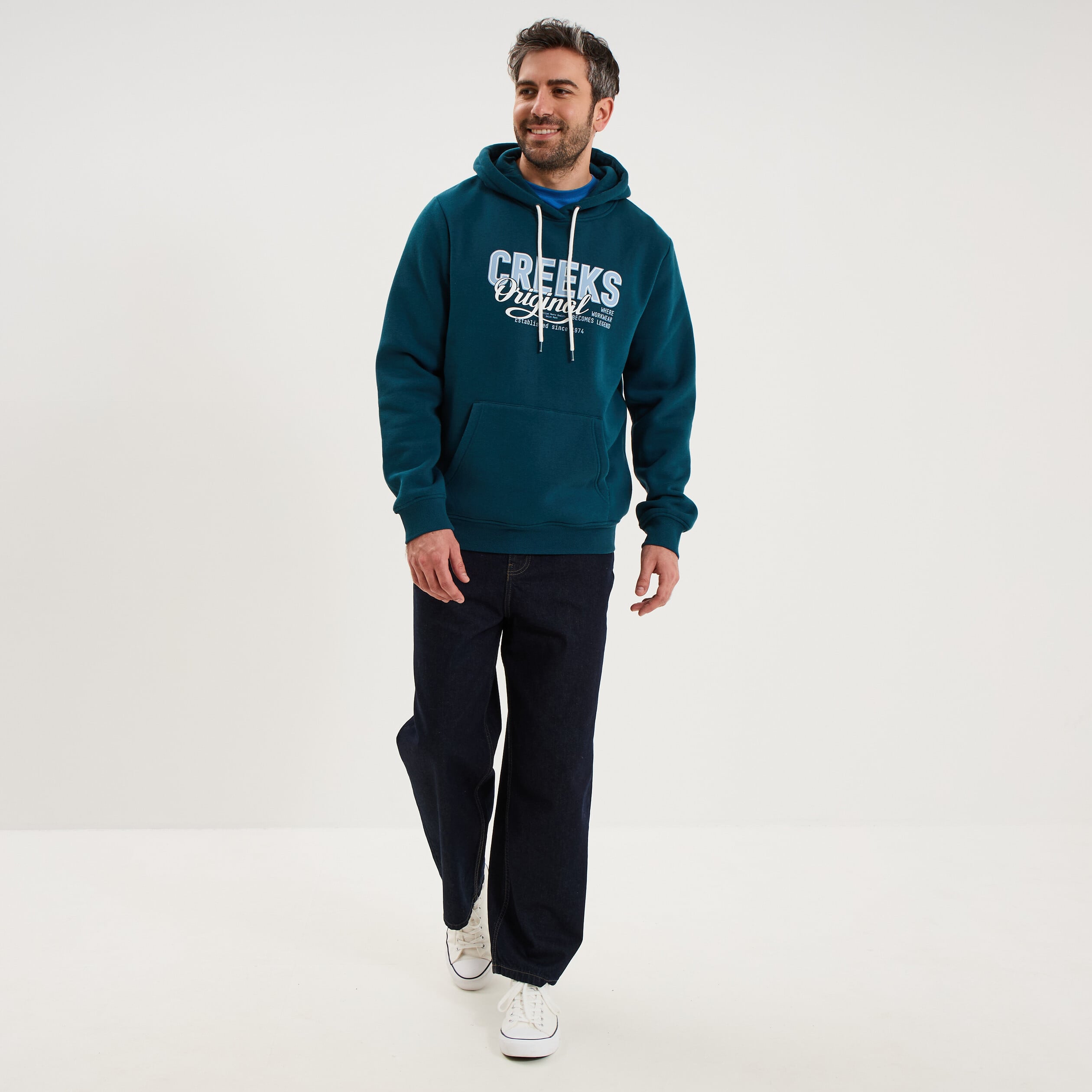 Sweat hoodie 1 poche et capuche bleu canard homme