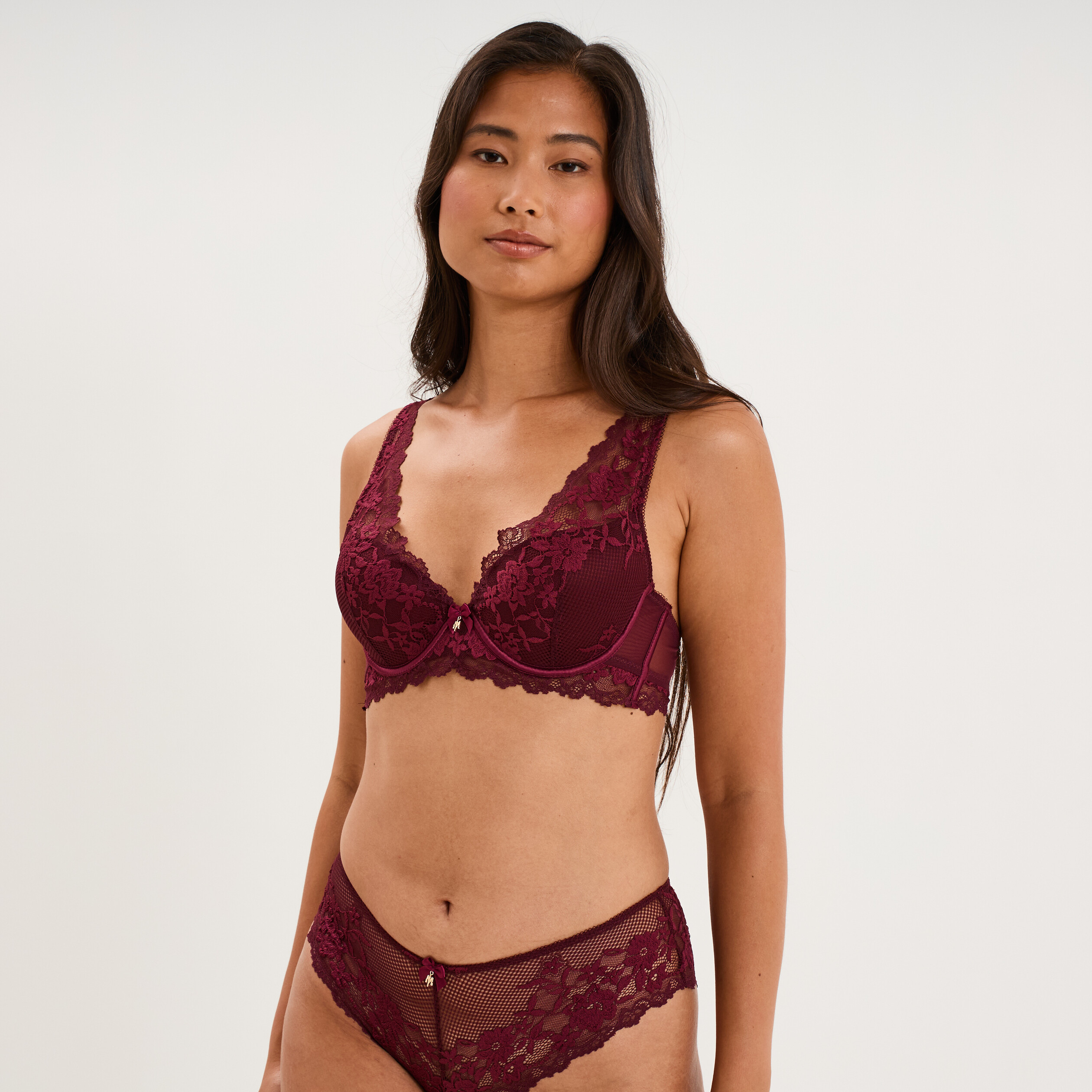 Soutien-gorge foulard avec dentelle prune femme