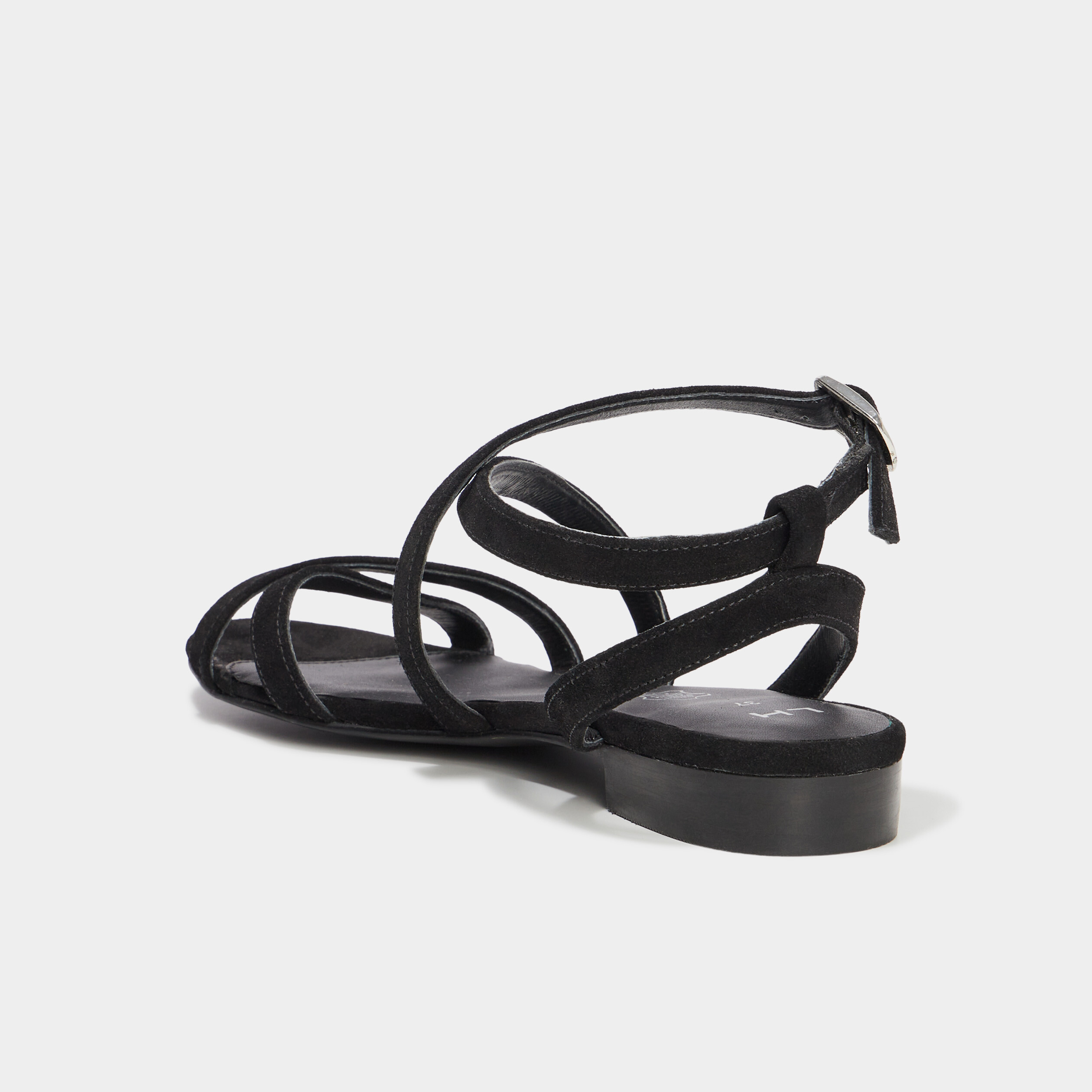 Sandales avec brides en cuir noir femme