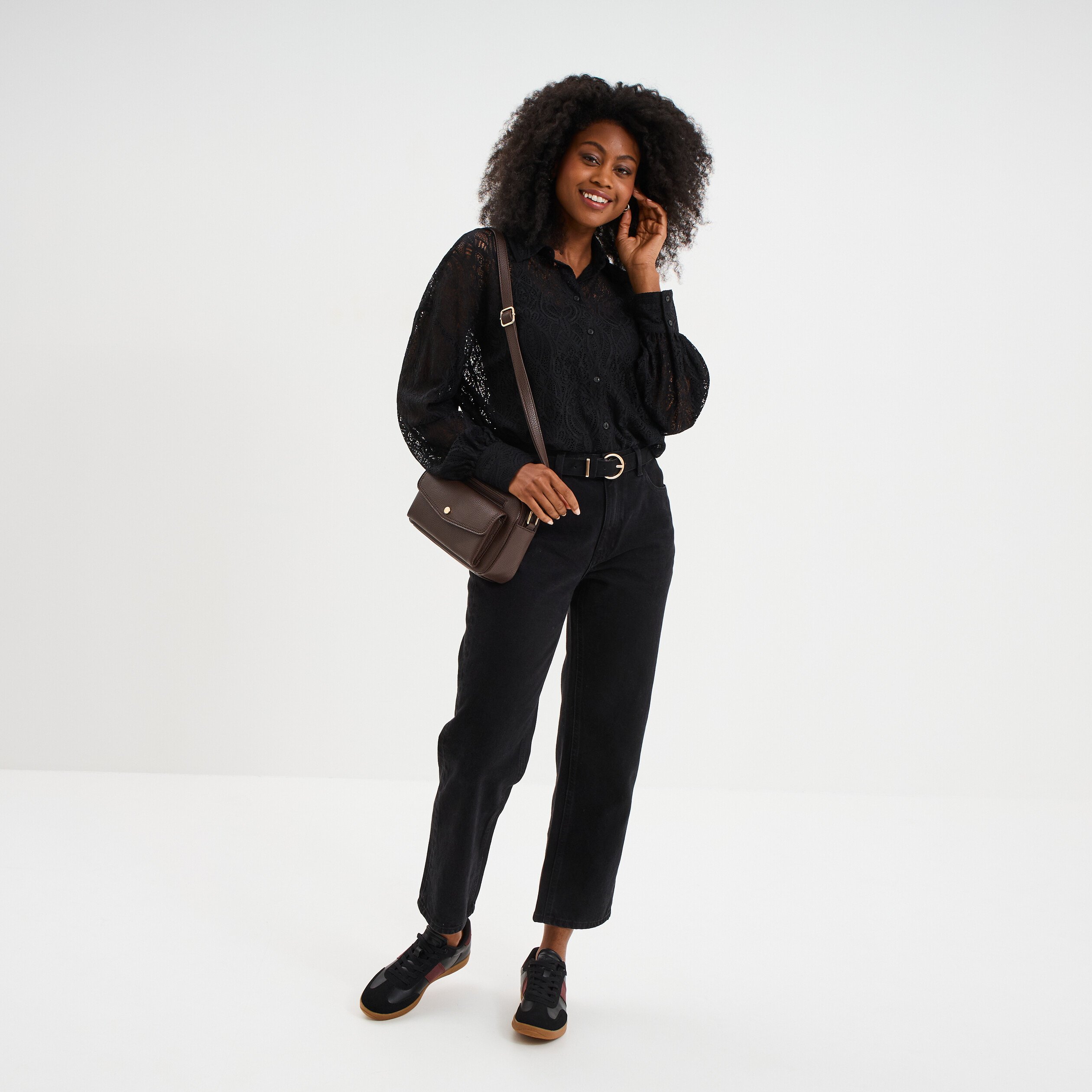 jeans droit 78eme coton denim noir femme Jeans droit 7/8ème coton denim noir femme