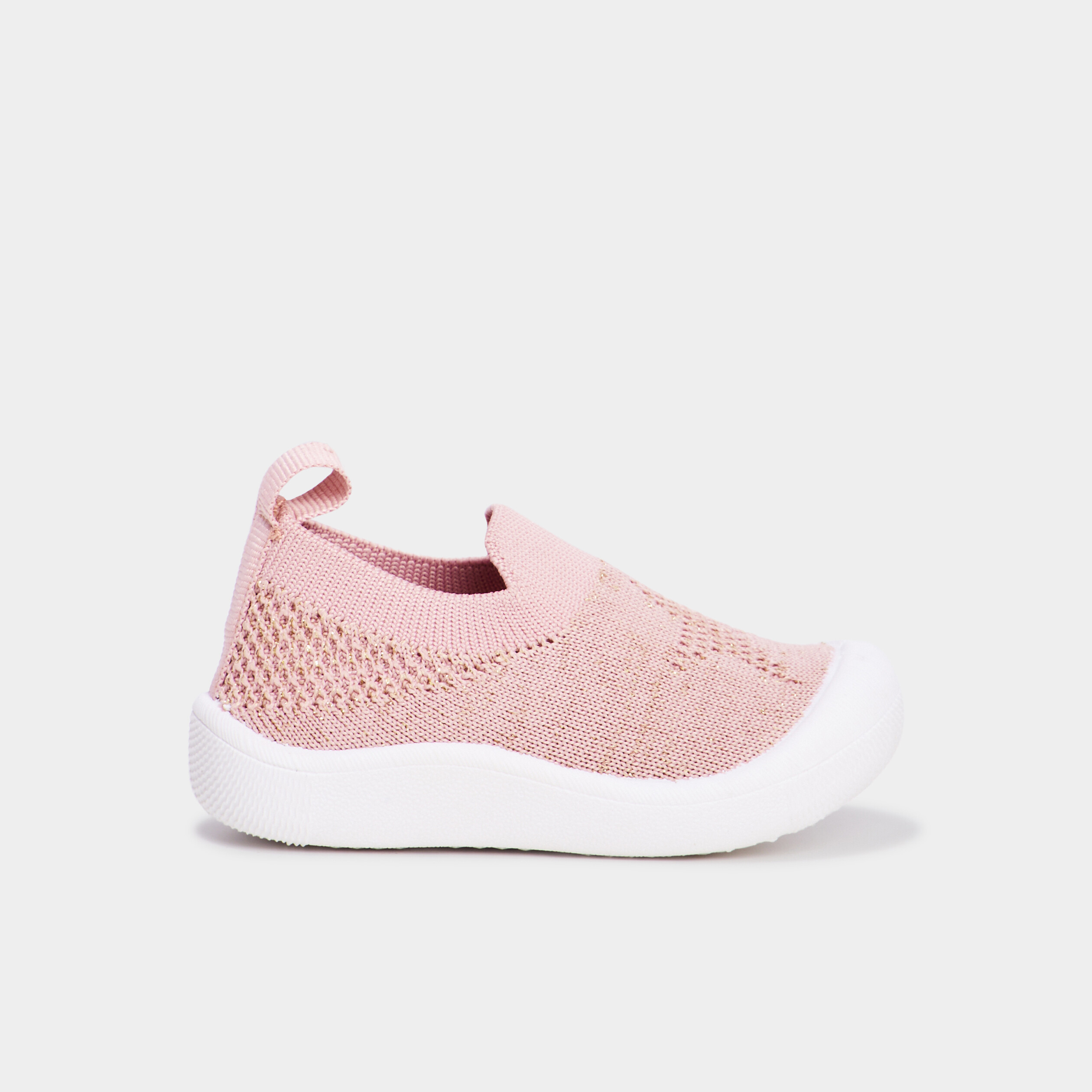 Chaussons tricot à semelle souple rose bébé fille
