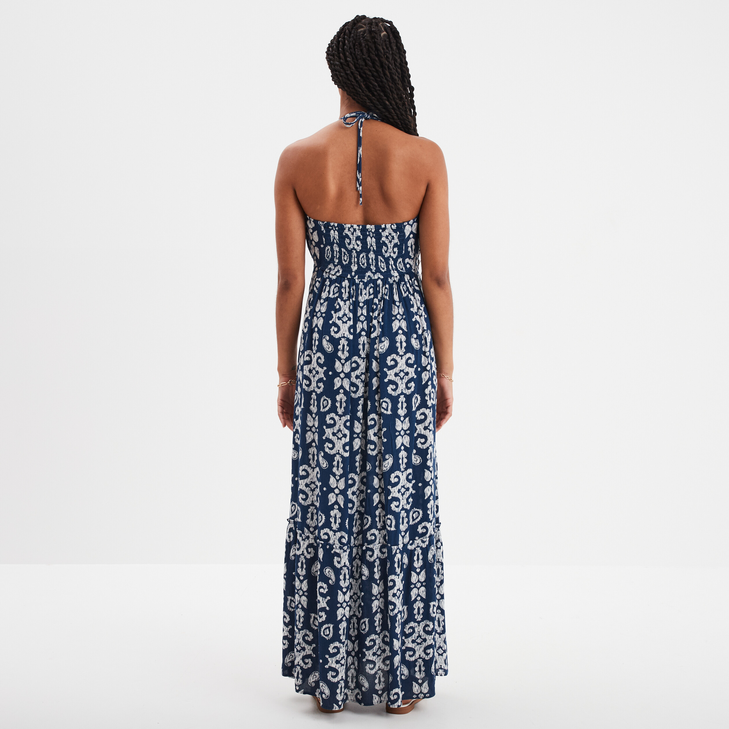 robe longue dos nu bretelles nouees bleu marine femme Robe longue dos nu bretelles nouées bleu marine femme