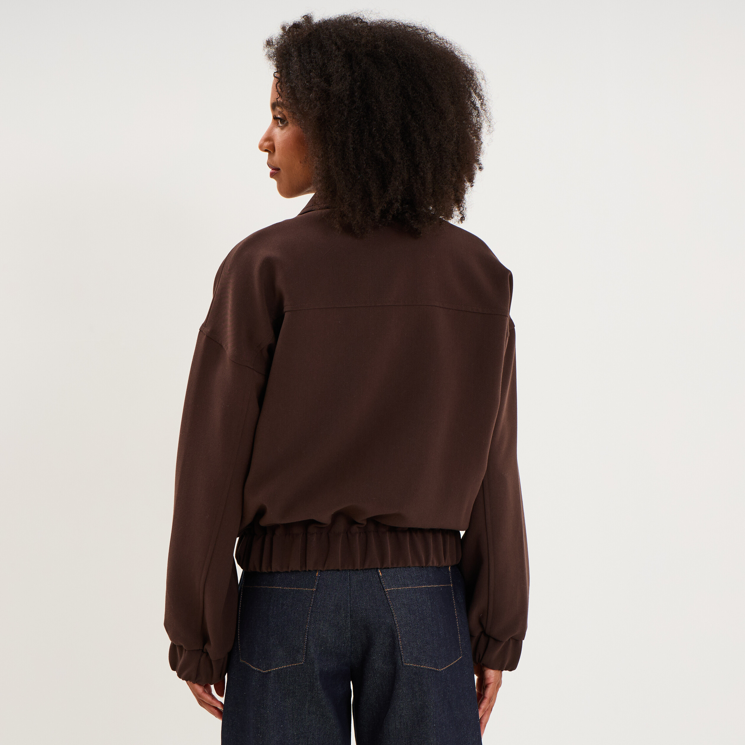 Blouson bo&icirc;te zipp&eacute; poches cargo marron fonc&eacute; femme