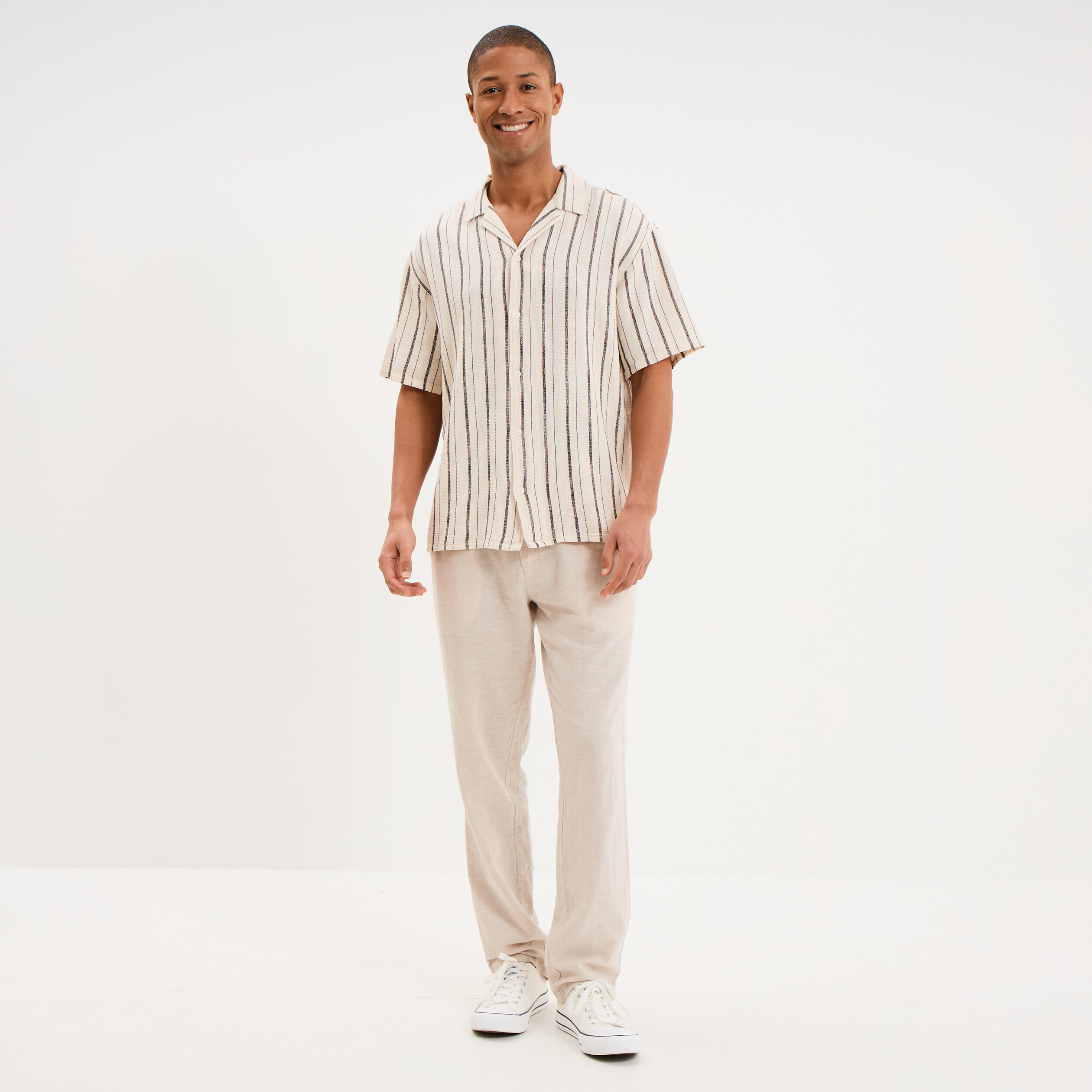 Chemise coton col cubain manches courtes ivoire homme