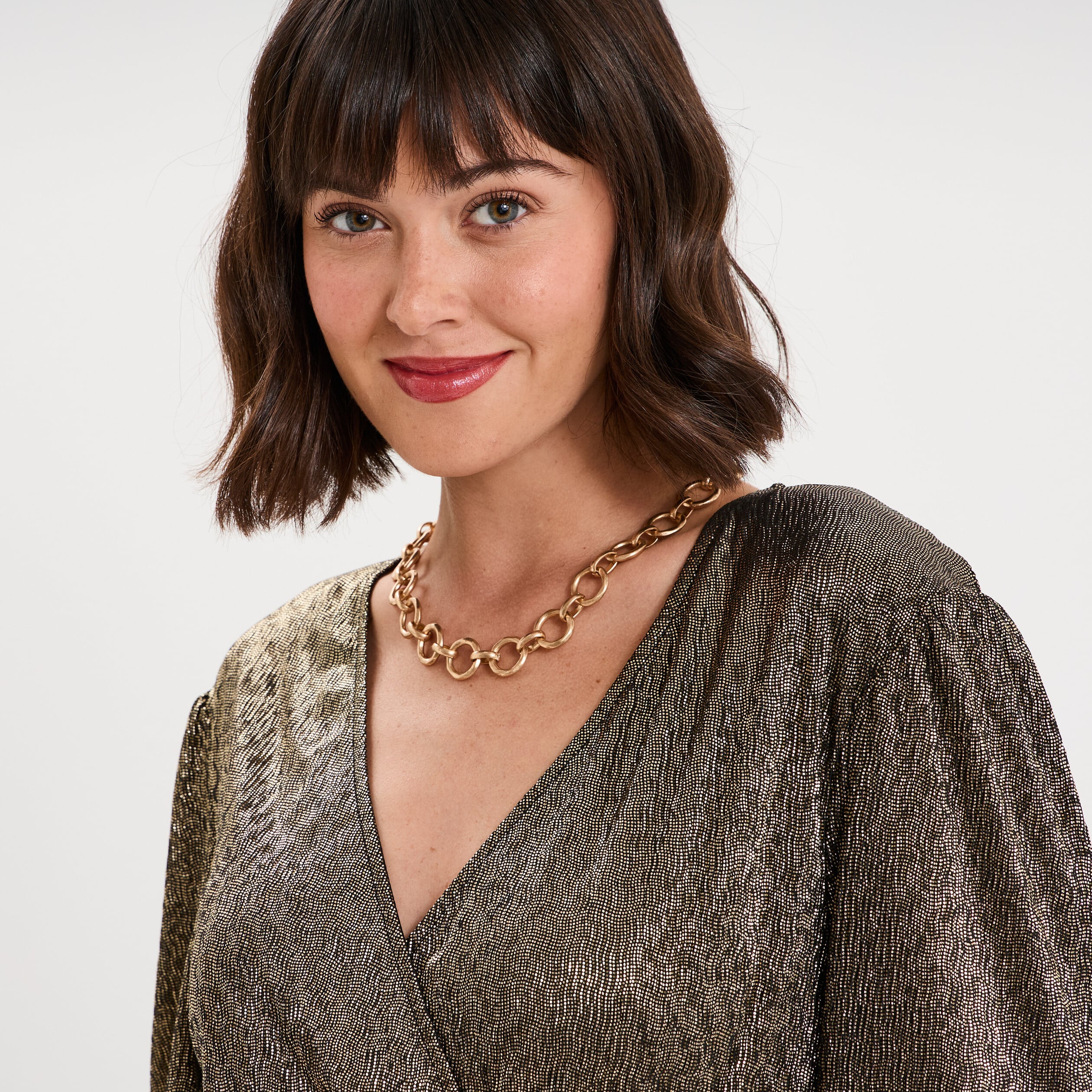Blouse cache-coeur manches longues jaune or femme