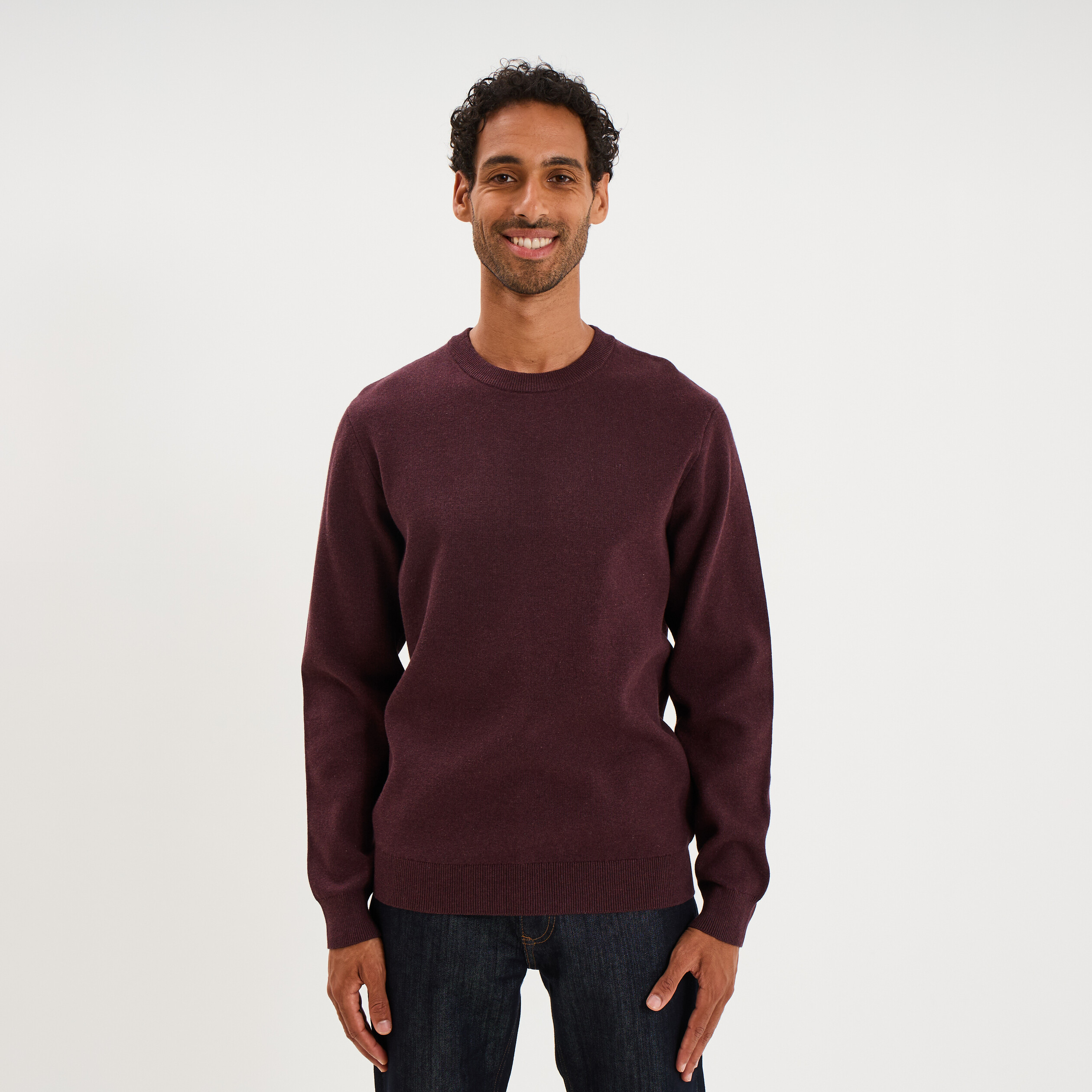 Pull col rond manches longues prune homme