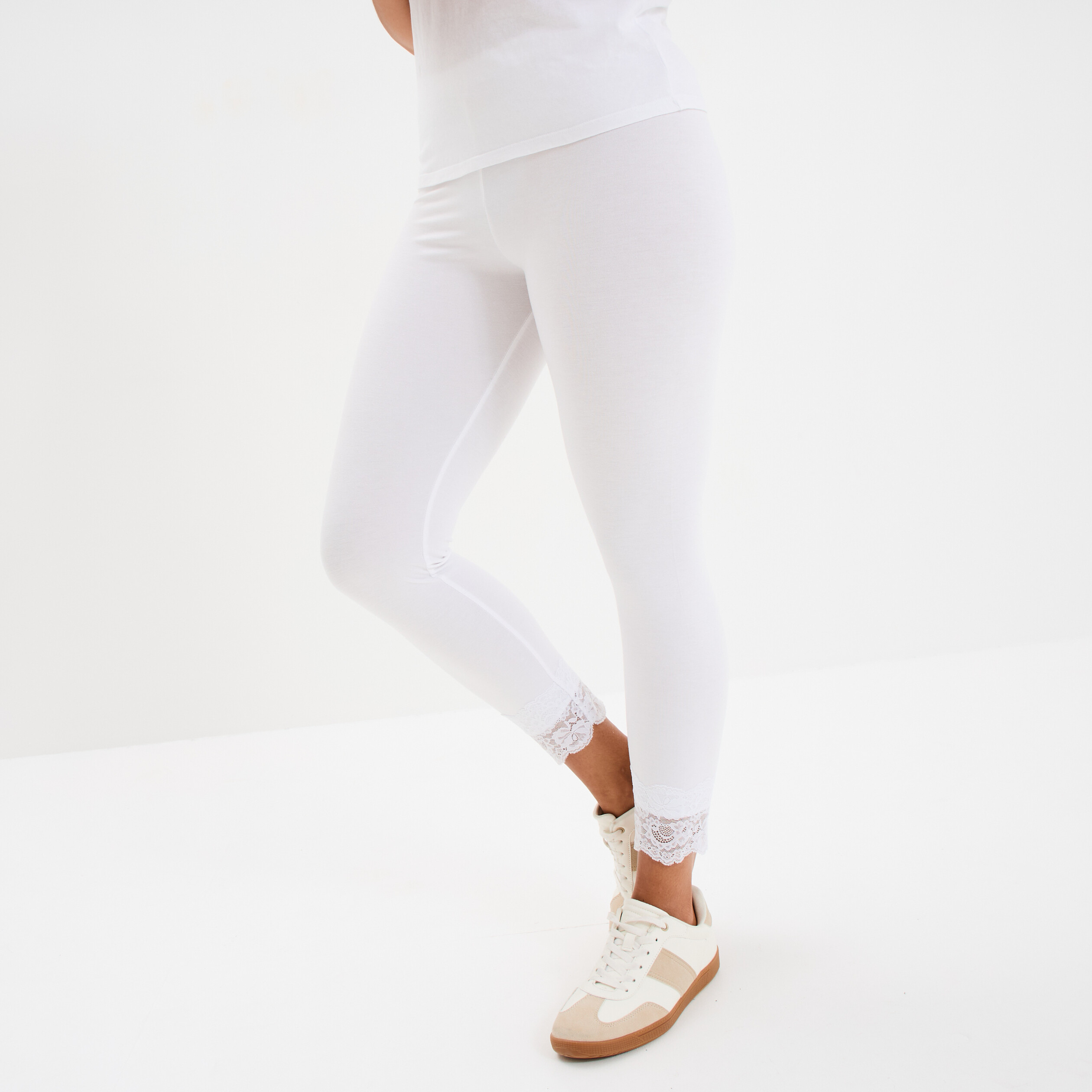 Legging 7/8ème avec dentelle blanc femme