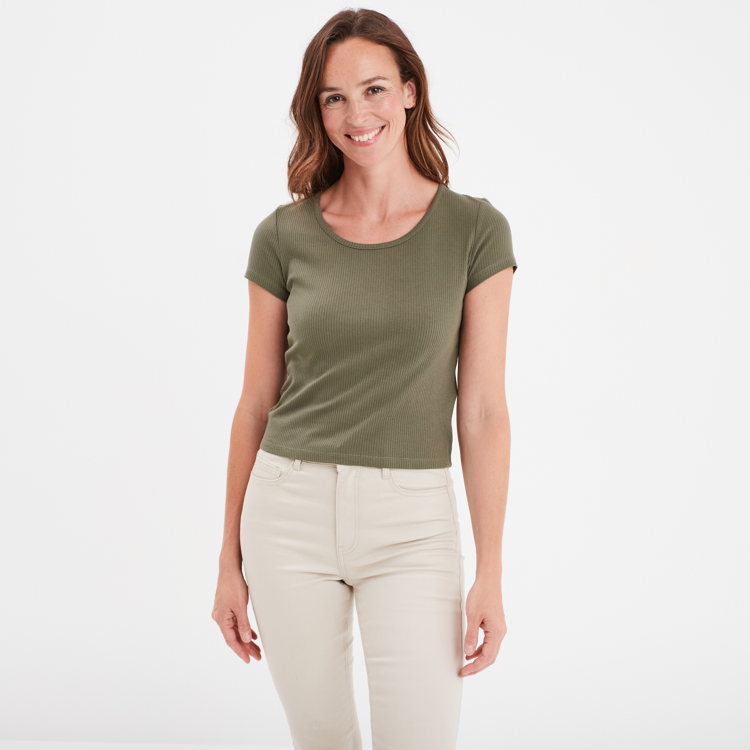 T-shirt Basique Côtelé Femme Cecil - Col Rond, Manches Courtes, Coupe Classique, Matière Stretch Coton