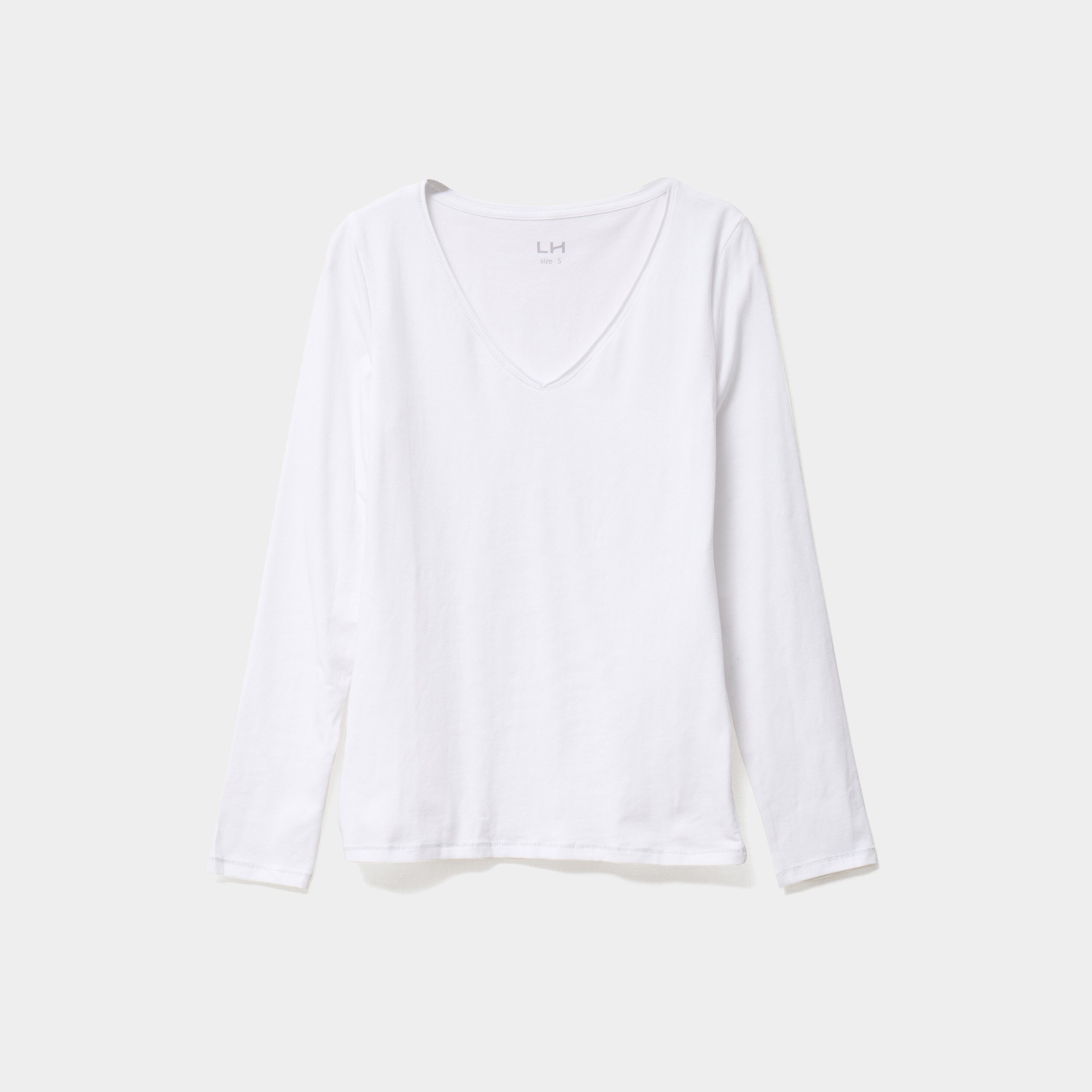 t shirt manches longues col en v coton blanc femme T-shirt manches longues col en V coton blanc femme