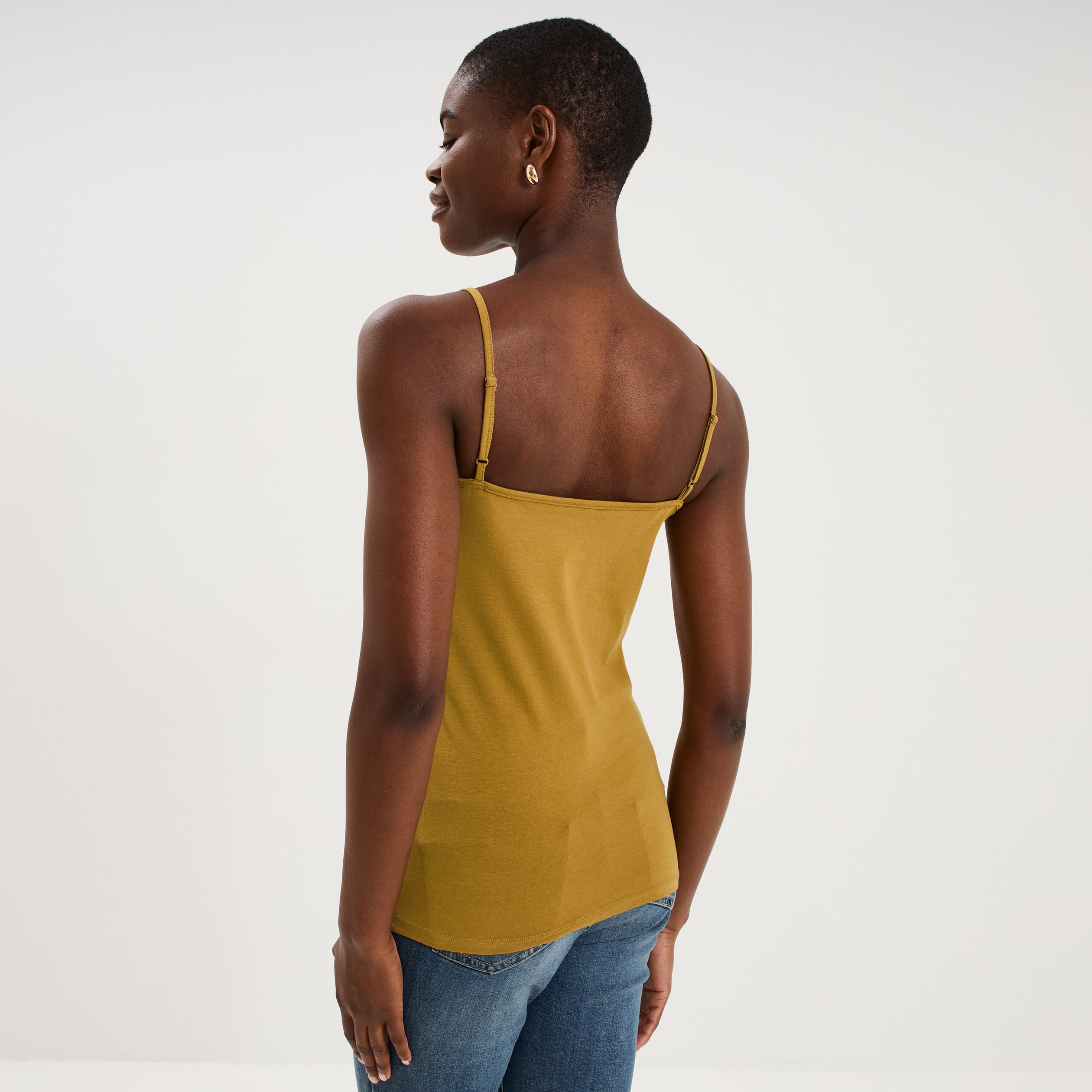 D&eacute;bardeur coton bretelles r&eacute;glables vert olive femme