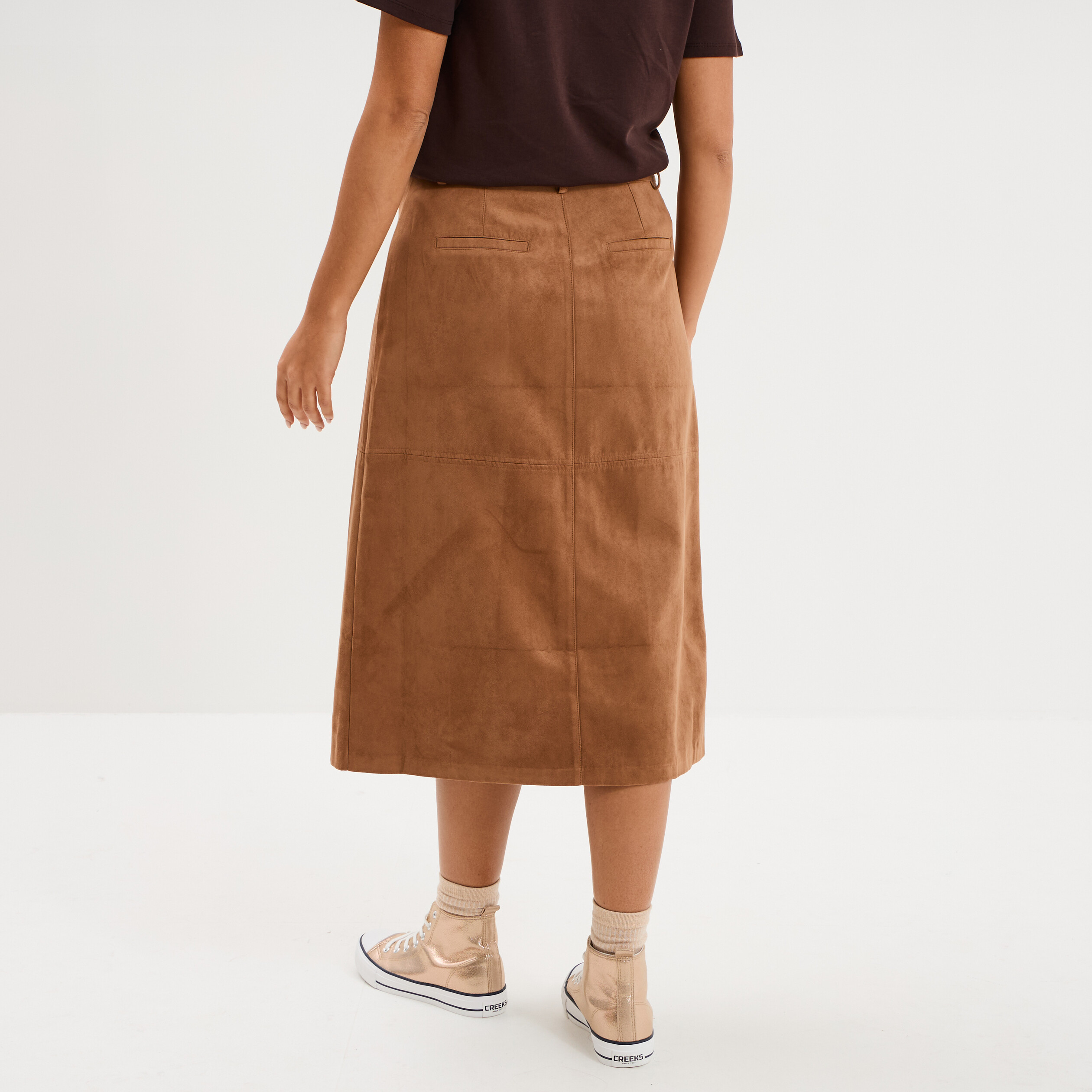 Jupe longue effet su&eacute;dine marron femme