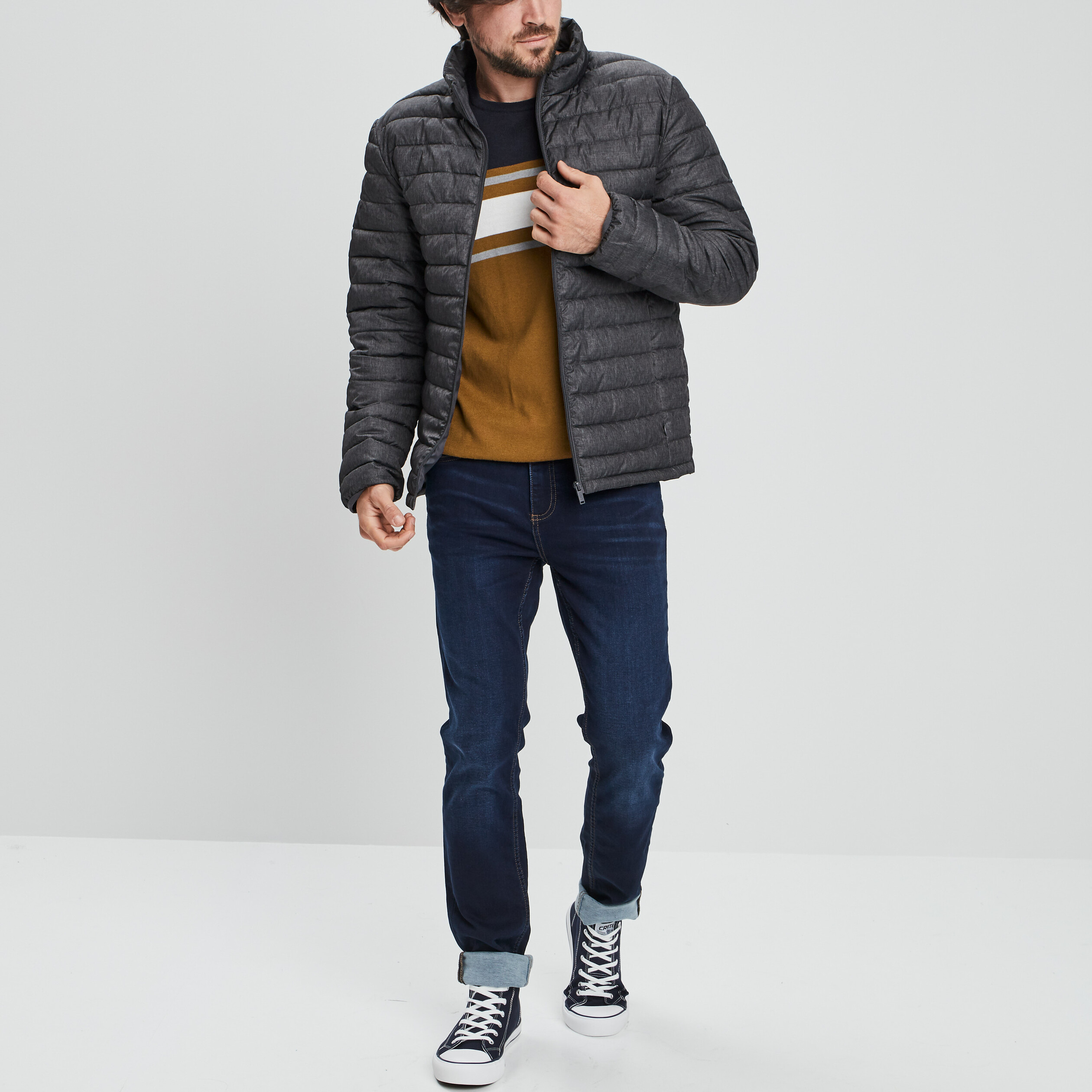 doudoune droite legere col montant gris fonce homme Doudoune droite légère col montant gris foncé homme