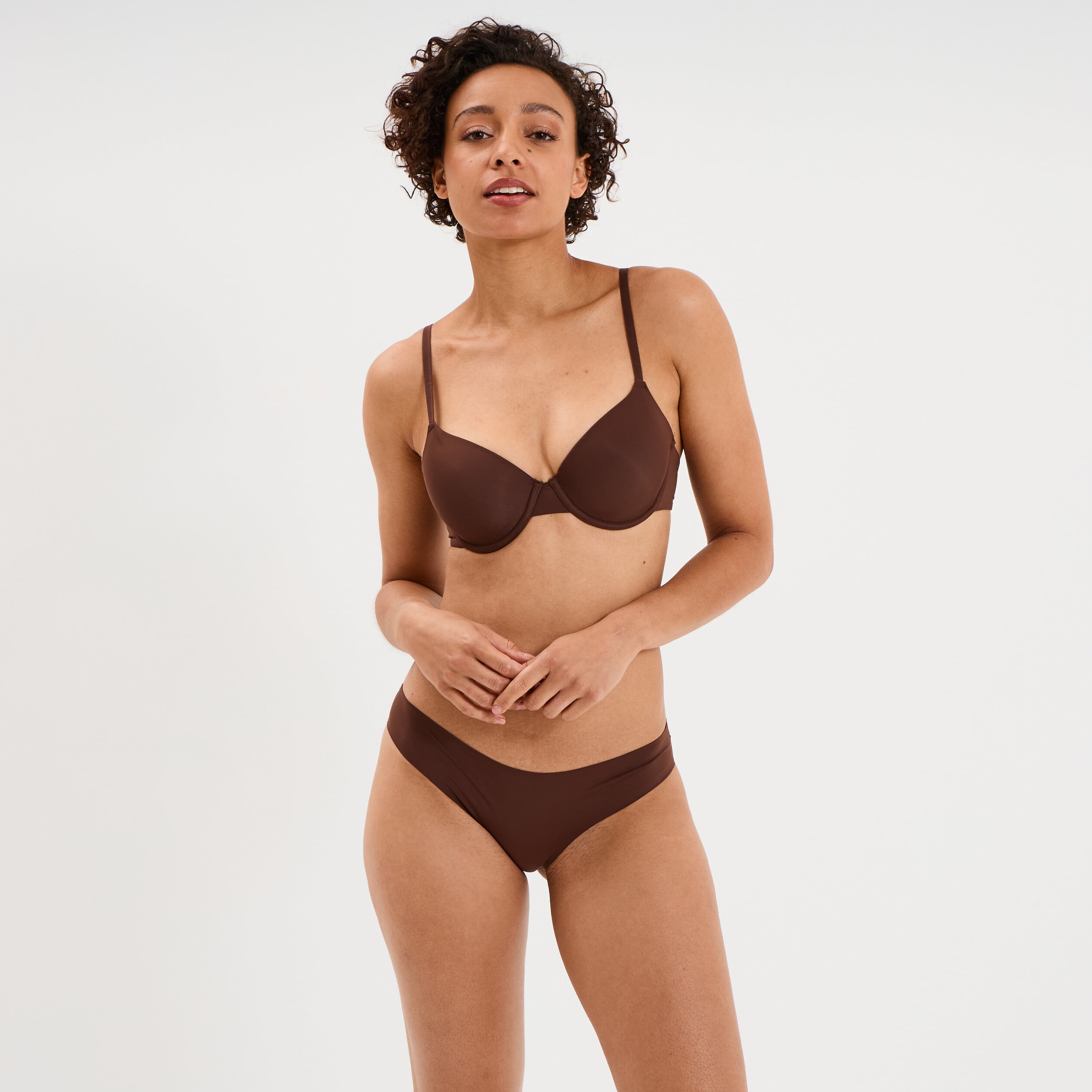 Culotte microfibre sans coutures marron femme