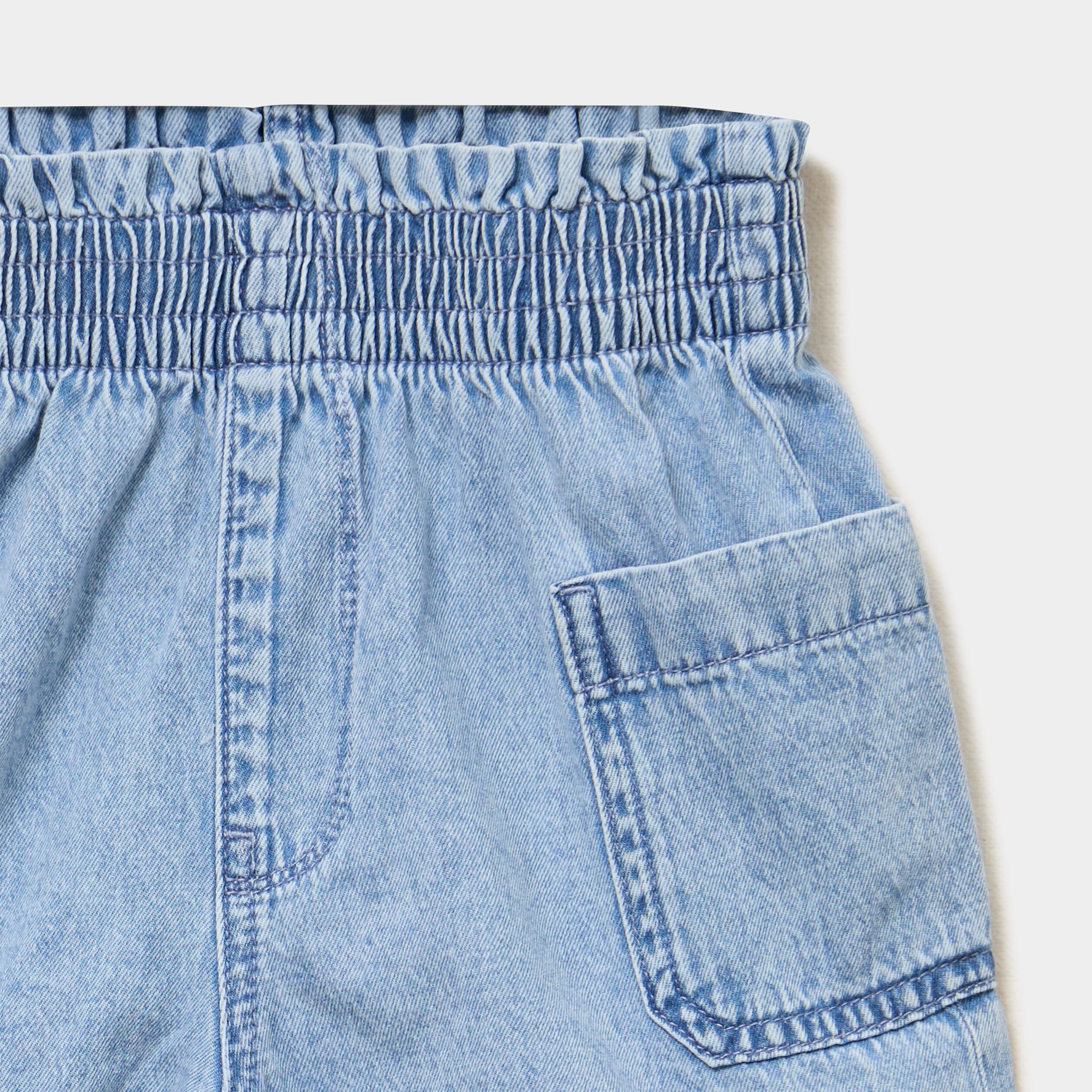 Short en jean paperbag taille &eacute;lastiqu&eacute;e denim triple stone fille