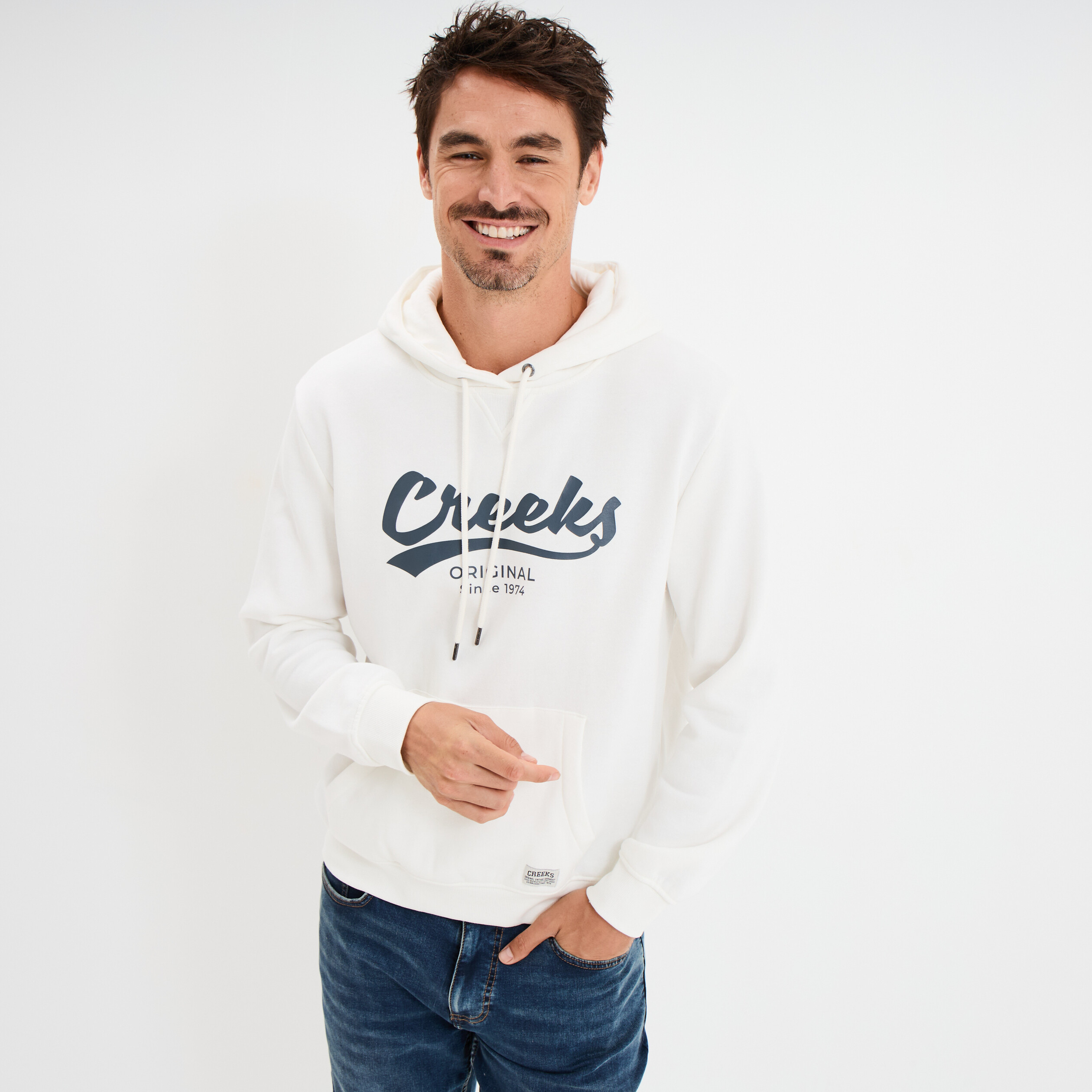 Sweat &agrave; capuche molleton Creeks blanc homme
