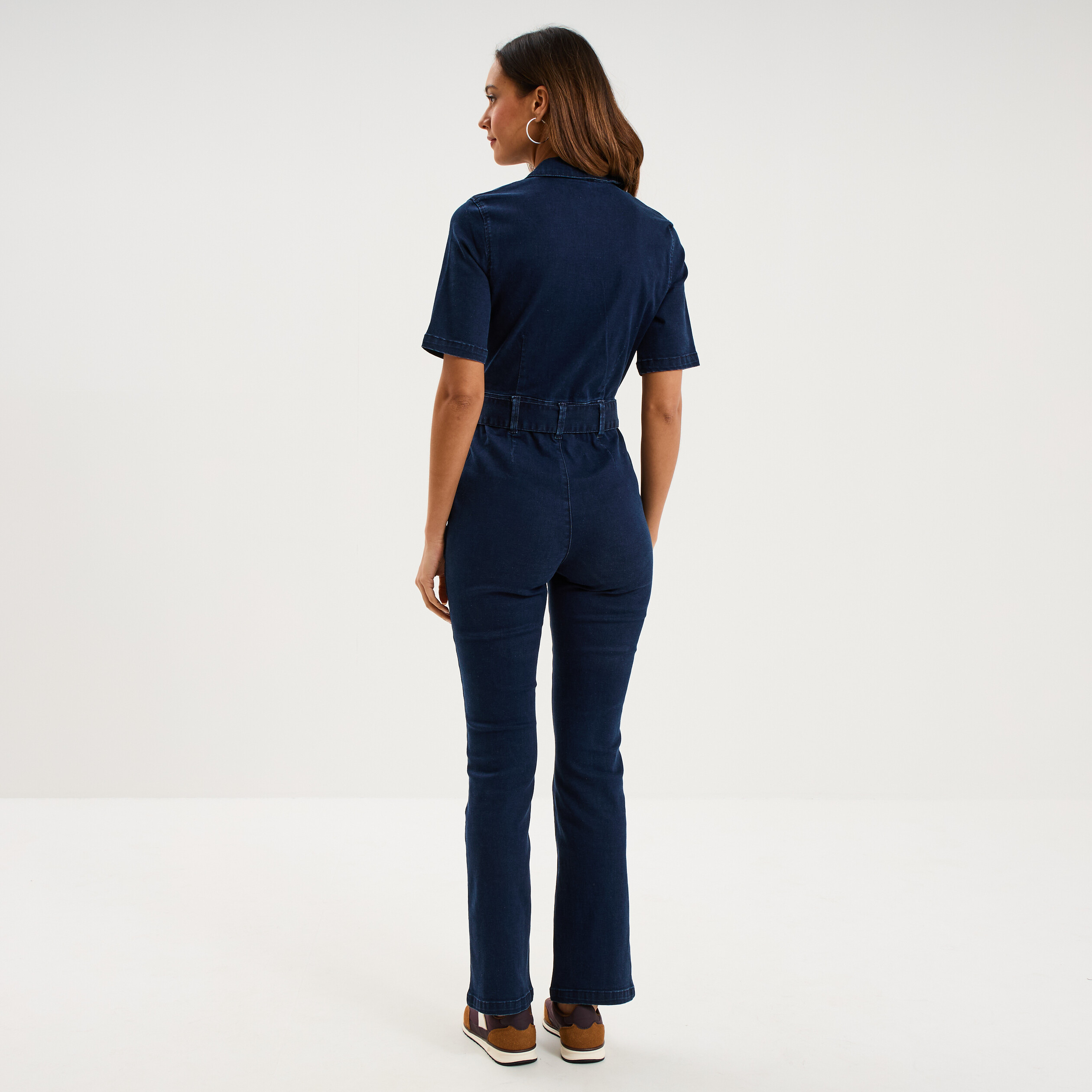 Combinaison pantalon en jean zipp&eacute;e denim brut femme