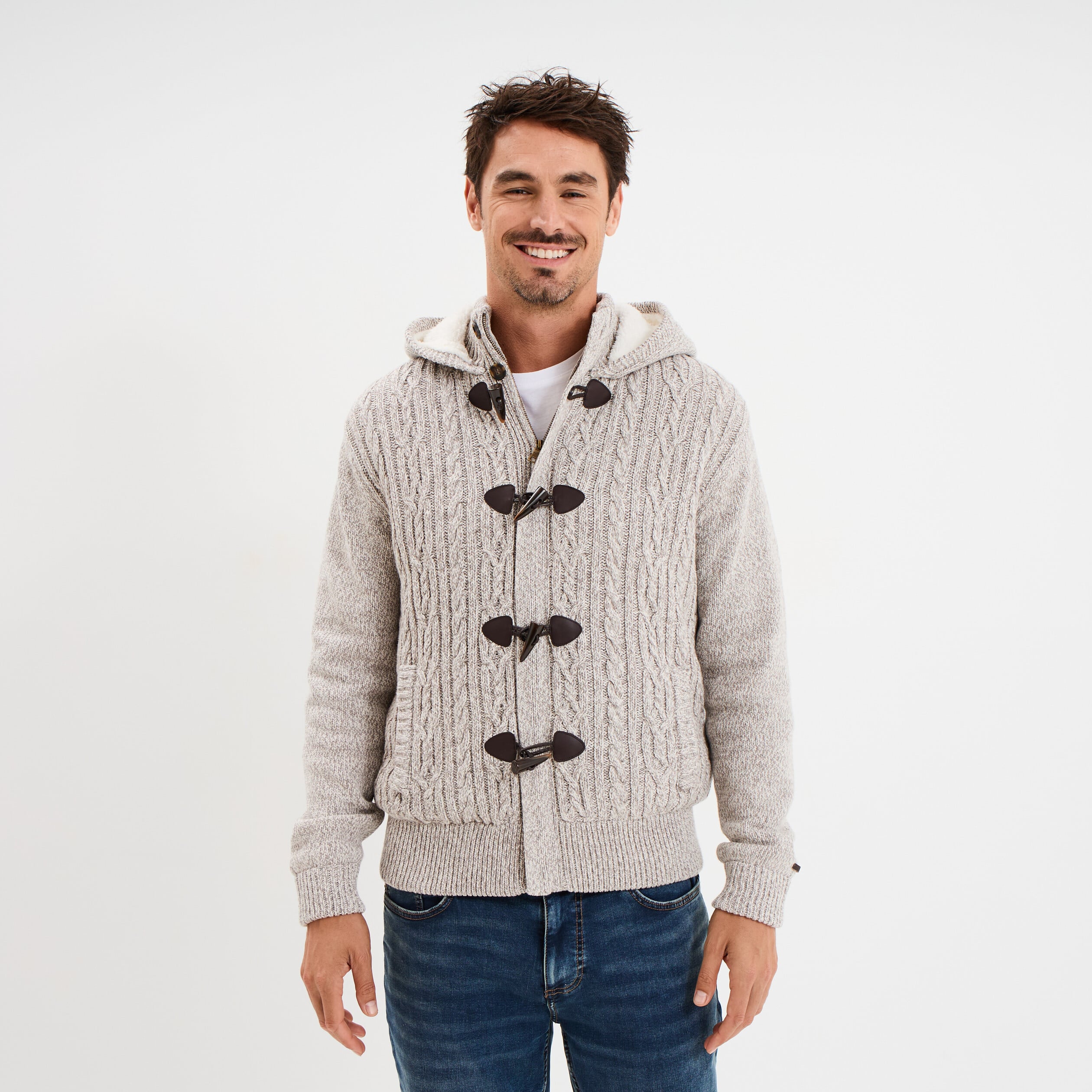 Gilet &agrave; capuche fourr&eacute;e ivoire homme