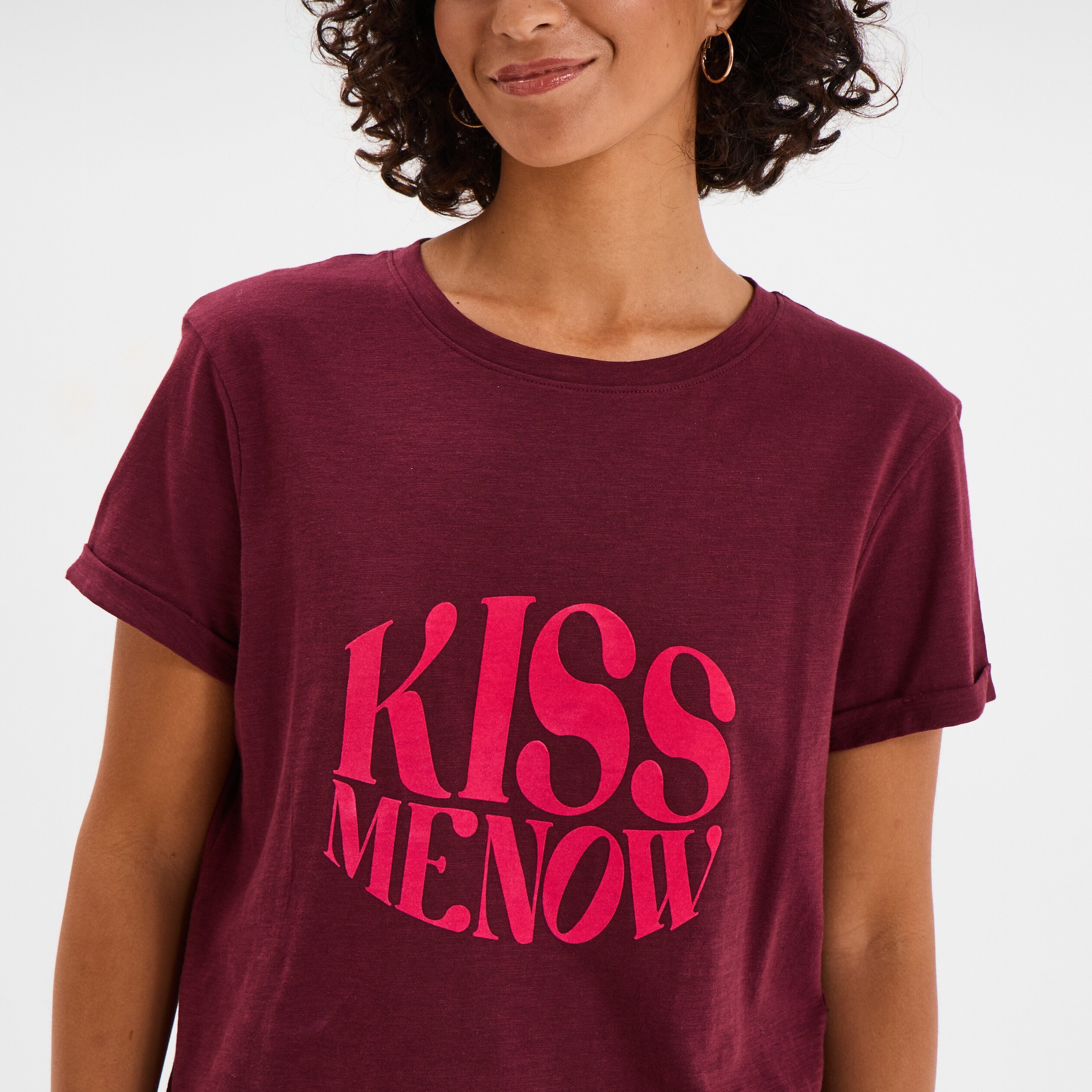 t shirt manches courtes coton bordeaux femme T-shirt manches courtes coton bordeaux femme