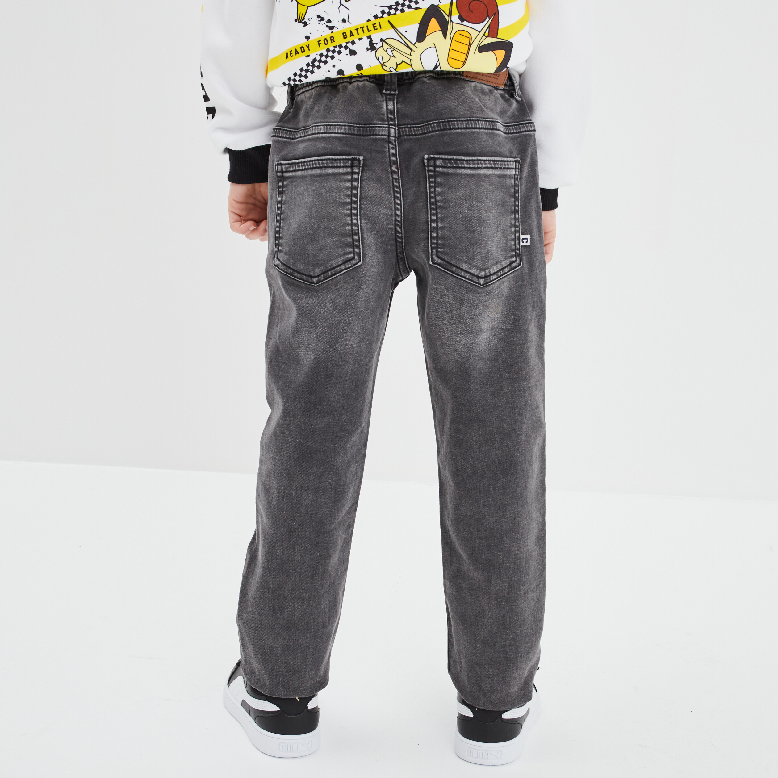 Jean stretch jogger taille &eacute;lastiqu&eacute;e denim gris gar&ccedil;on