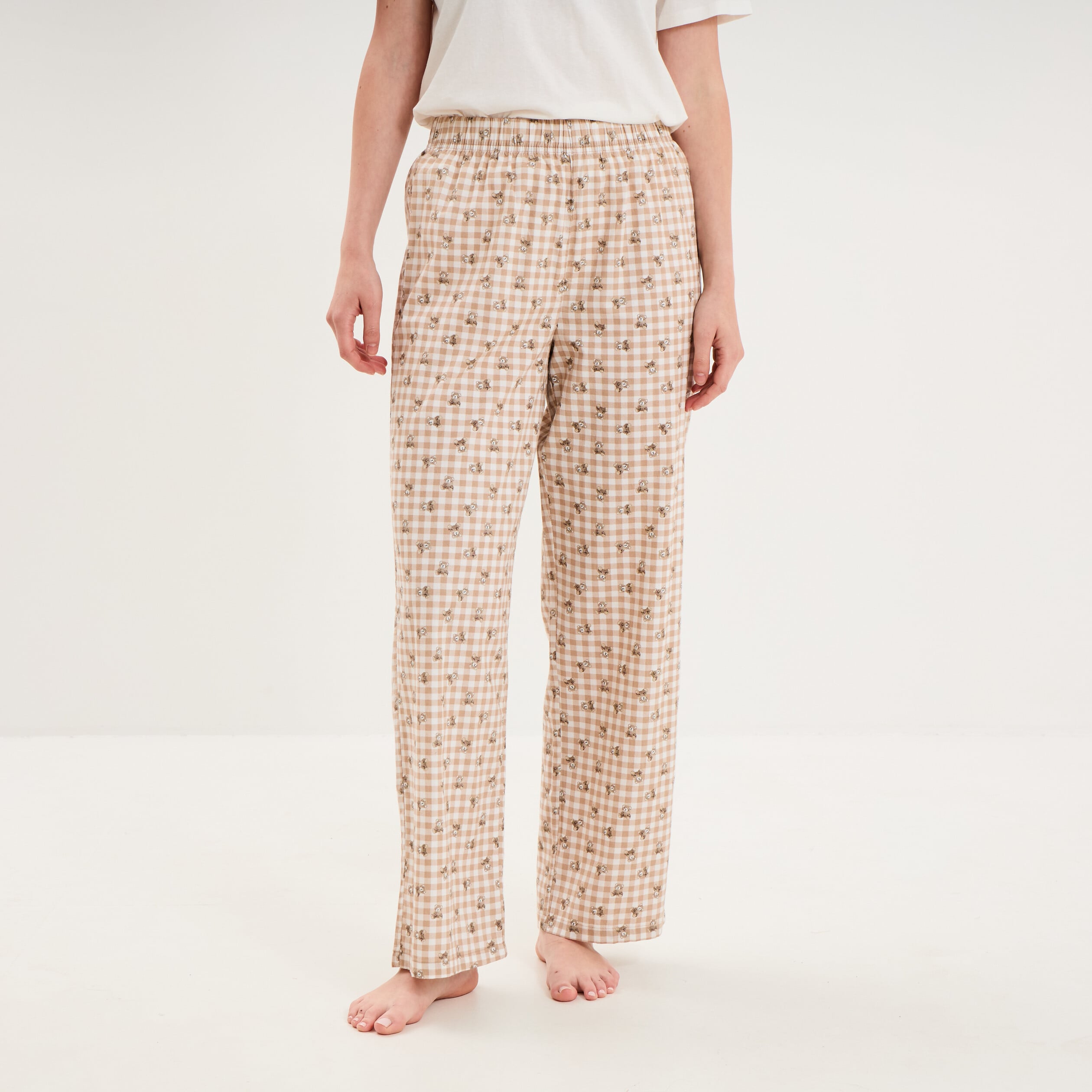 Pantalon de pyjama droit coton ecru femme