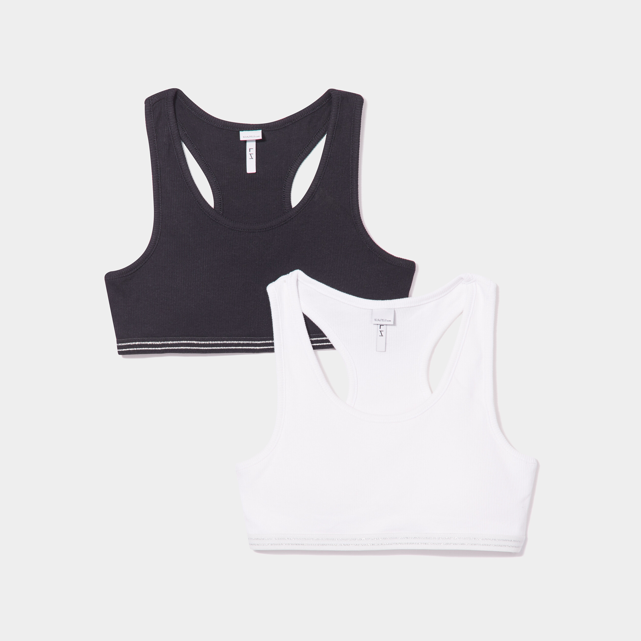 lot 2 brassieres effet cotele coton noir fille Lot 2 brassières effet côtelé coton noir fille